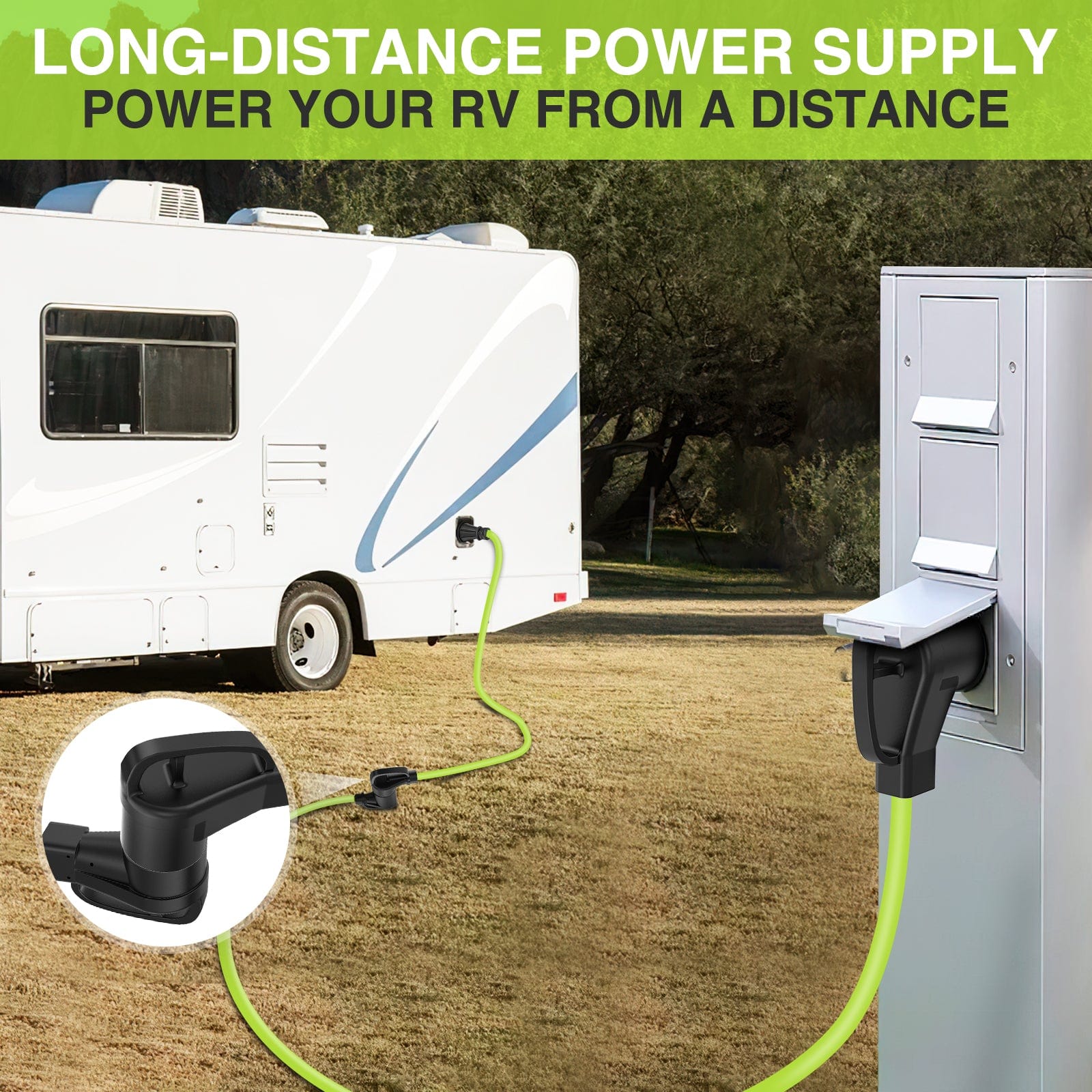 50 Amp 100 FT Heavy Duty RV EV Extension Cord - Bright Green Outdoor Power Cable for Camping, RV Parks & Electric Vehicle Charging