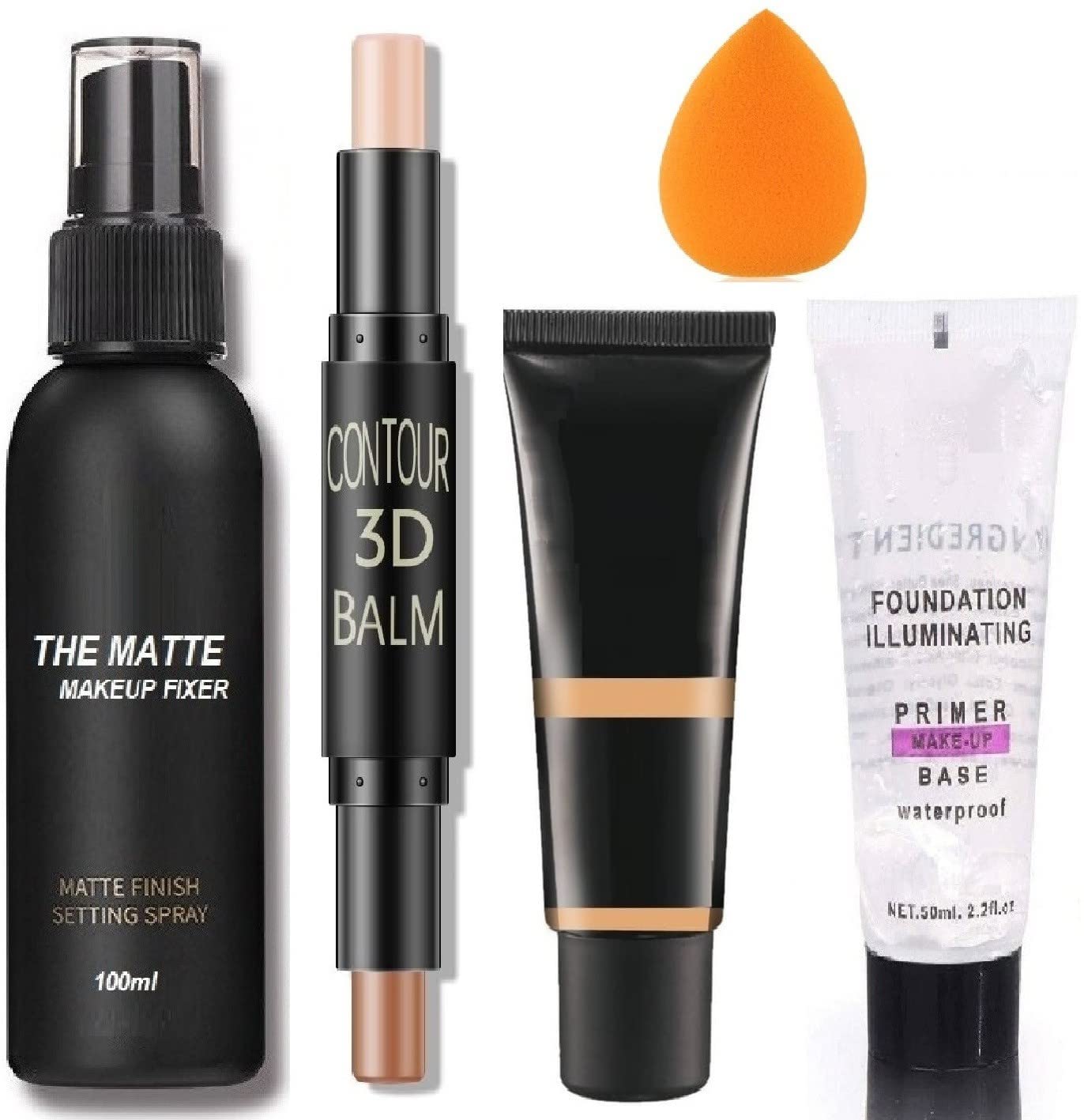 BEGGIE Makeup Setting Spray - Long Lasting Matte Finish Foundation Primer, 3D Contour Concealer Highlighter Stick & Soft Blender Puff for Flawless Makeup Application - Perfect for Daily Wear, Special Occasions & Professional Makeup Artists