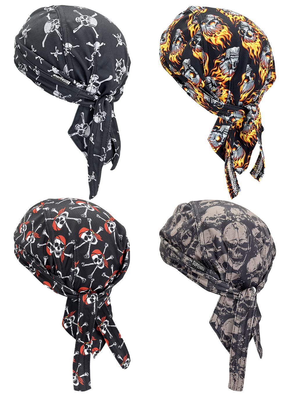 Stylish Doo Rags & Beanie Hats - Unisex Skull Caps, Dew Rags & Bandana Helmet Liners for Motorcycle, Cycling & Outdoor Activities - Breathable Headwraps for Men & Women