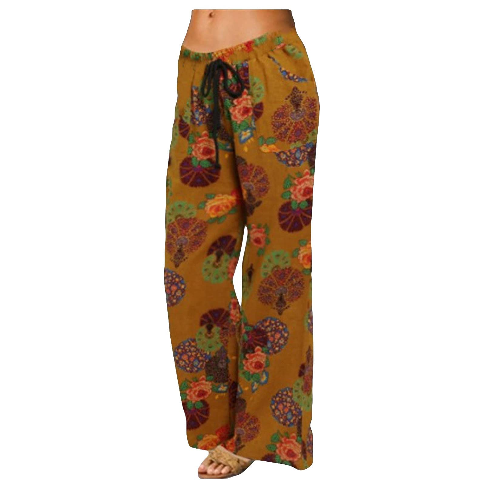 Women's Casual Retro Printed Drawstring Wide Leg Pants - Comfortable Loose Fit Athletic Trousers for Yoga, Running, Travel & Everyday Wear