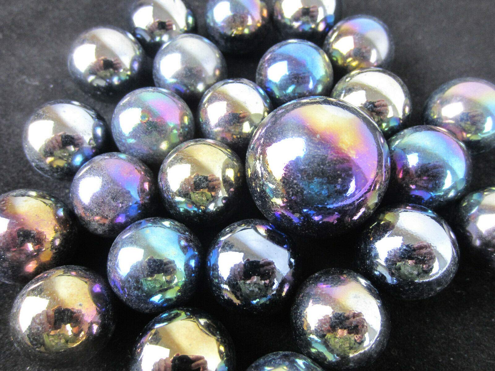 25 Glass Marbles Shooting Game Set - Metallic Iridescent Silver Gold Purple Marbles for Classic Marble Games (24 Player + 1 Shooter) | Perfect for Kids Games, Home Decor, Vase Filler & Aquarium Accessories