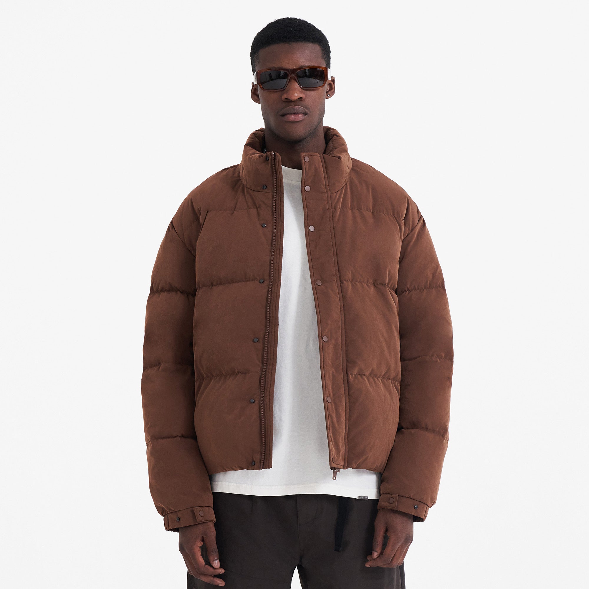 Initial Hooded Puffer Jacket - Women's Winter Coat in Mocha Brown | Warm Quilted Outerwear for Cold Weather & Outdoor Activities