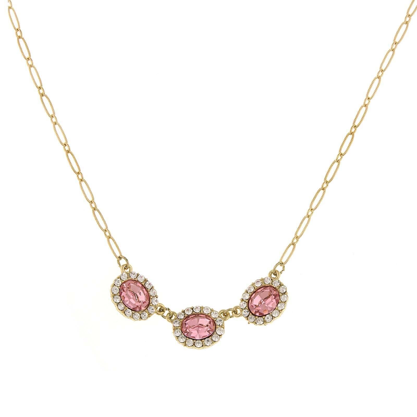 1928 Jewelry Light Rose Pink Oval Czech Crystal Necklace - 16