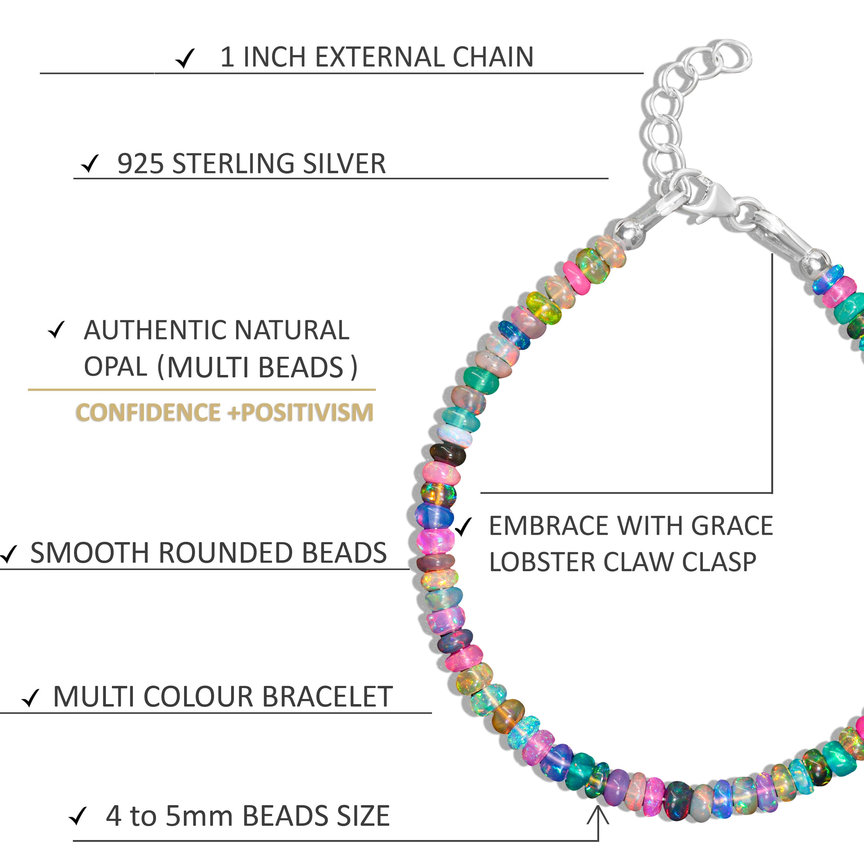 Multi Opal Plain Shaded Beaded Bracelet with Natural Birthstone | Elegant Handmade Jewelry for Women | Perfect Gift for Birthday, Anniversary & Special Occasions