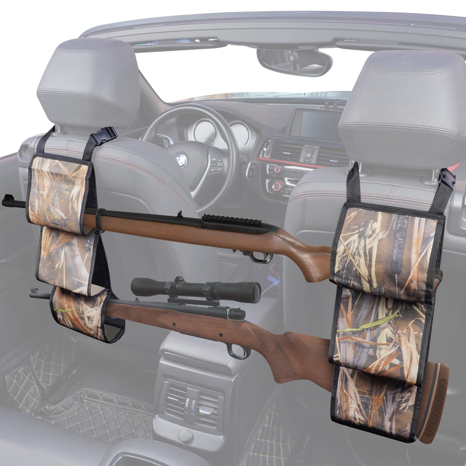 2 Pack Truck Seat Back Gun Rack - Molle Panel Organizer & Camo Gun Holder for Hunting Rifles/Shotguns - Perfect for Off-Road Adventures & Hunting Trips