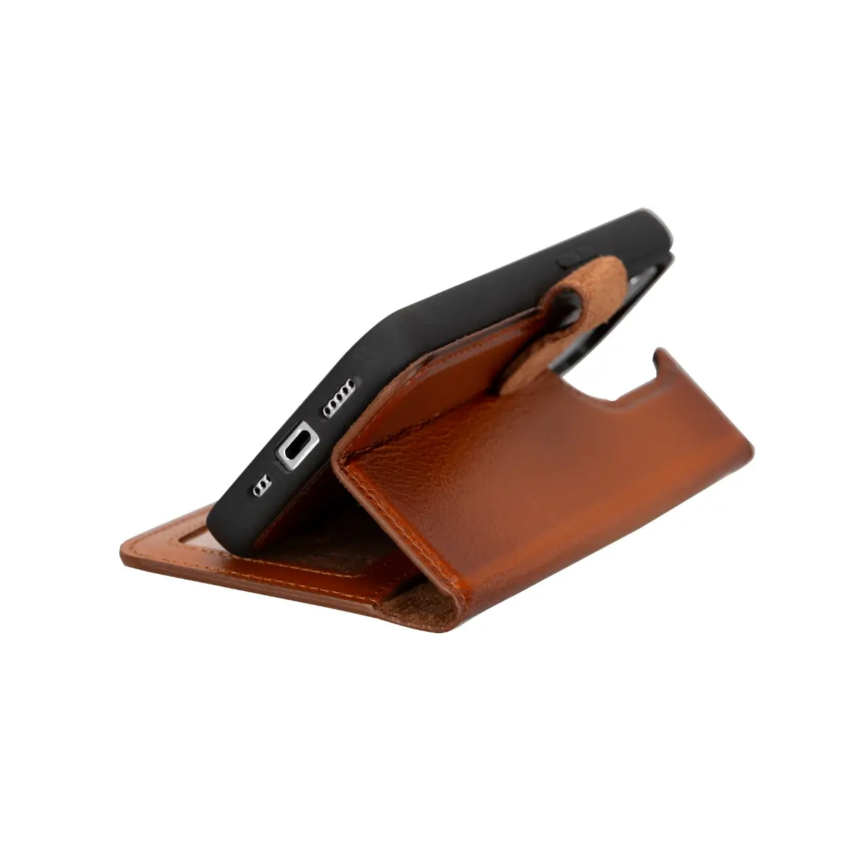 Premium Burnished Tan Leather Wallet Case for iPhone 15 Pro - Slim Protective Cover with Card Slots | Perfect for Everyday Use, Travel & Business Meetings
