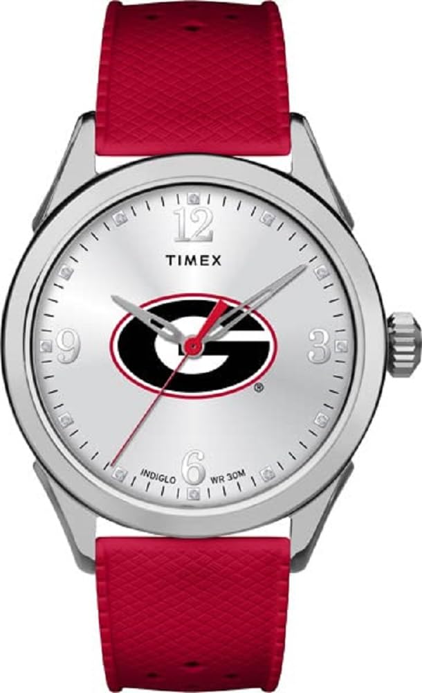 Timex Women's Collegiate Athena 40mm Watch – Georgia Bulldogs Edition with Red Silicone Strap | Stylish Sports Watch for College Fans, Game Day & Everyday Wear