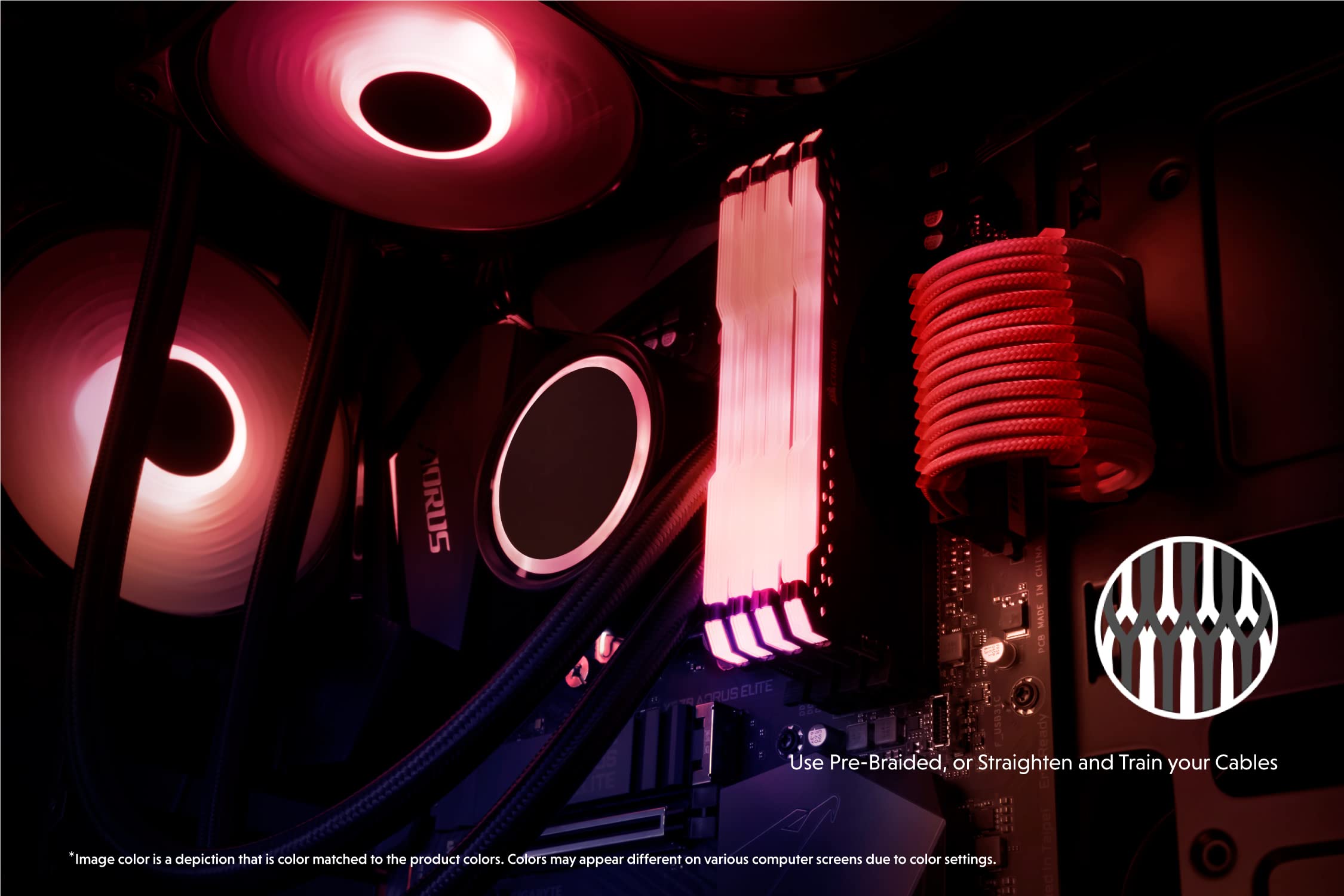 LINKUP - 50cm EPS 4 Pin CPU ATX Motherboard PSU Power Supply Extension Cable with Combs | Braided Sleeve Custom Mod | Strong & Stiff Design | Single Pack 500mm Red | Perfect for PC Gaming Builds & Custom Cable Management