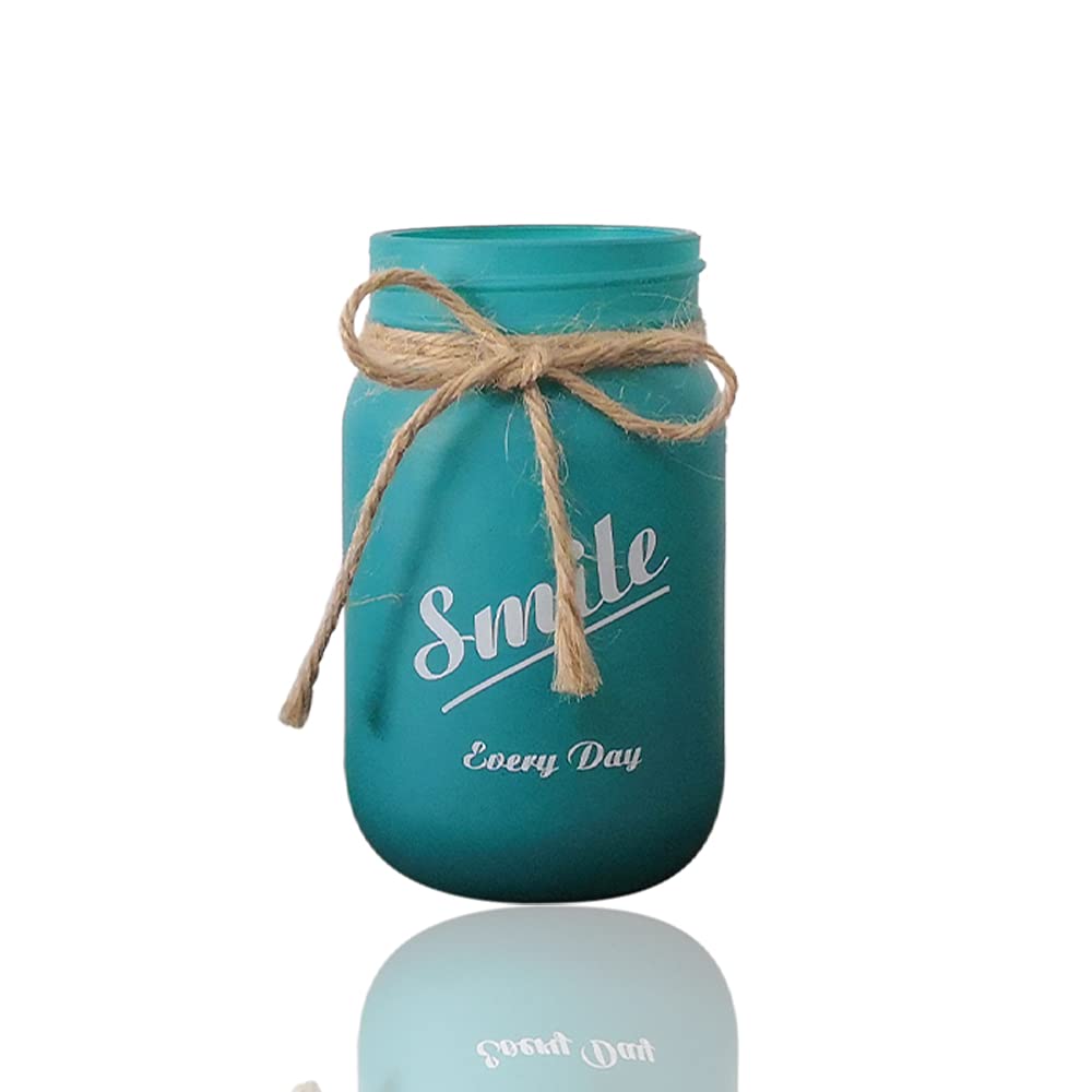 FADALO ART Teal Blue Mason Jar Vases - Rustic Farmhouse Decor for Centerpieces, Living Room, Dining Table & Coffee Table - Smile Every Day Quotes - Perfect for Weddings, Home Decor & DIY Crafts