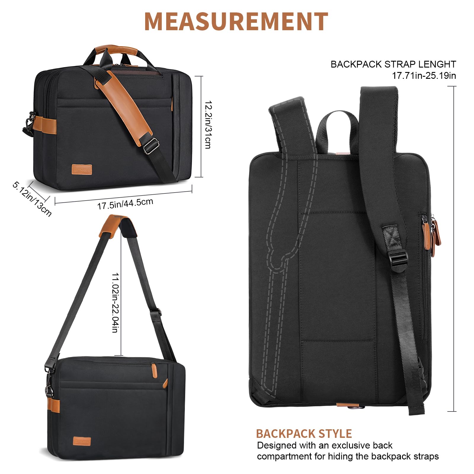 ESTARER 3-in-1 Convertible Laptop Backpack for Men - 17-17.3 Inch Water Resistant Nylon Messenger Bag for Work, Travel & Business - Ideal for Office, Commute, and Daily Use