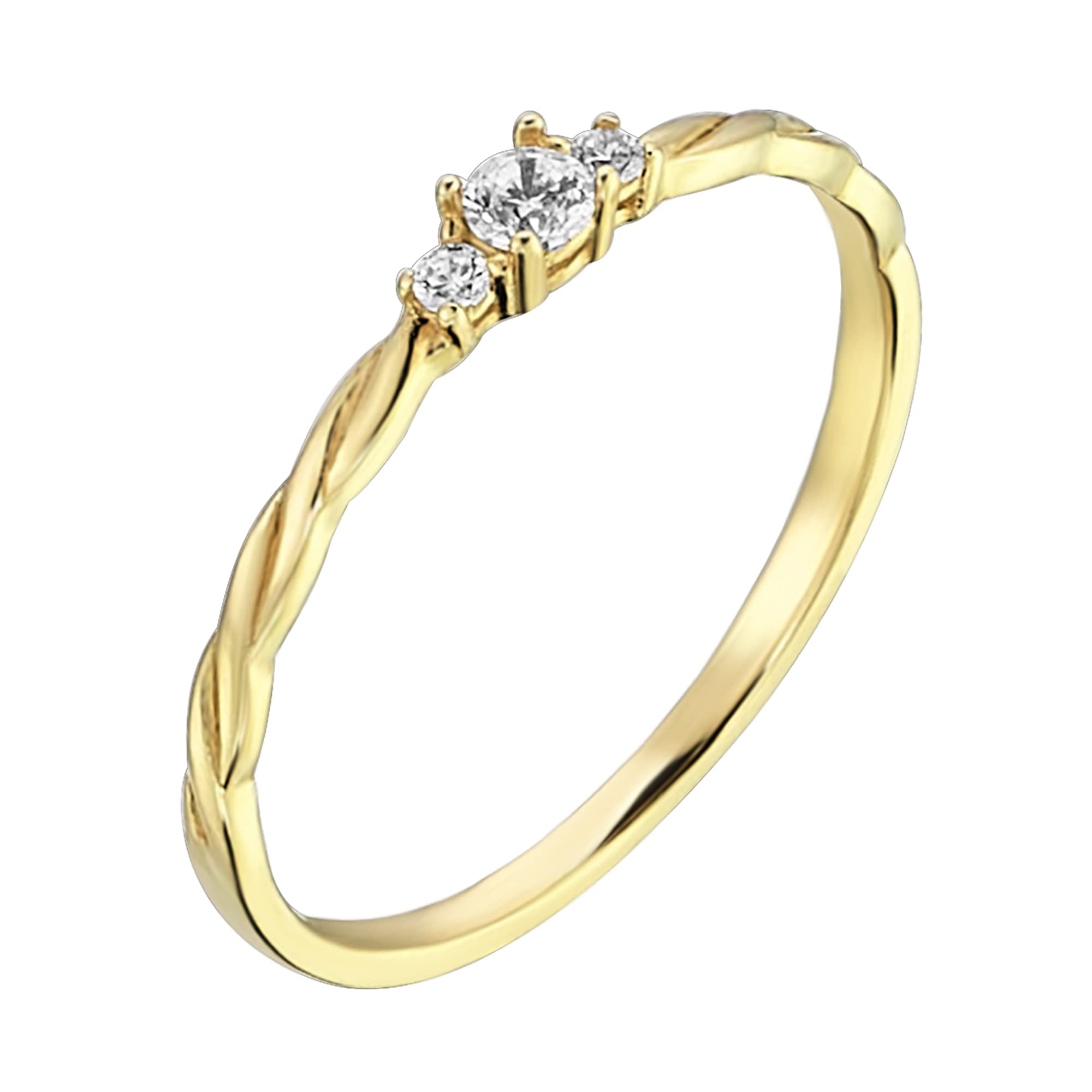 14K Solid Gold Minimalist Twisted Solitaire Ring for Women - Cubic Zirconia Engagement Promise Ring | Dainty Three Stone CZ Jewelry | Perfect for Anniversary, Valentine's Day & Everyday Wear