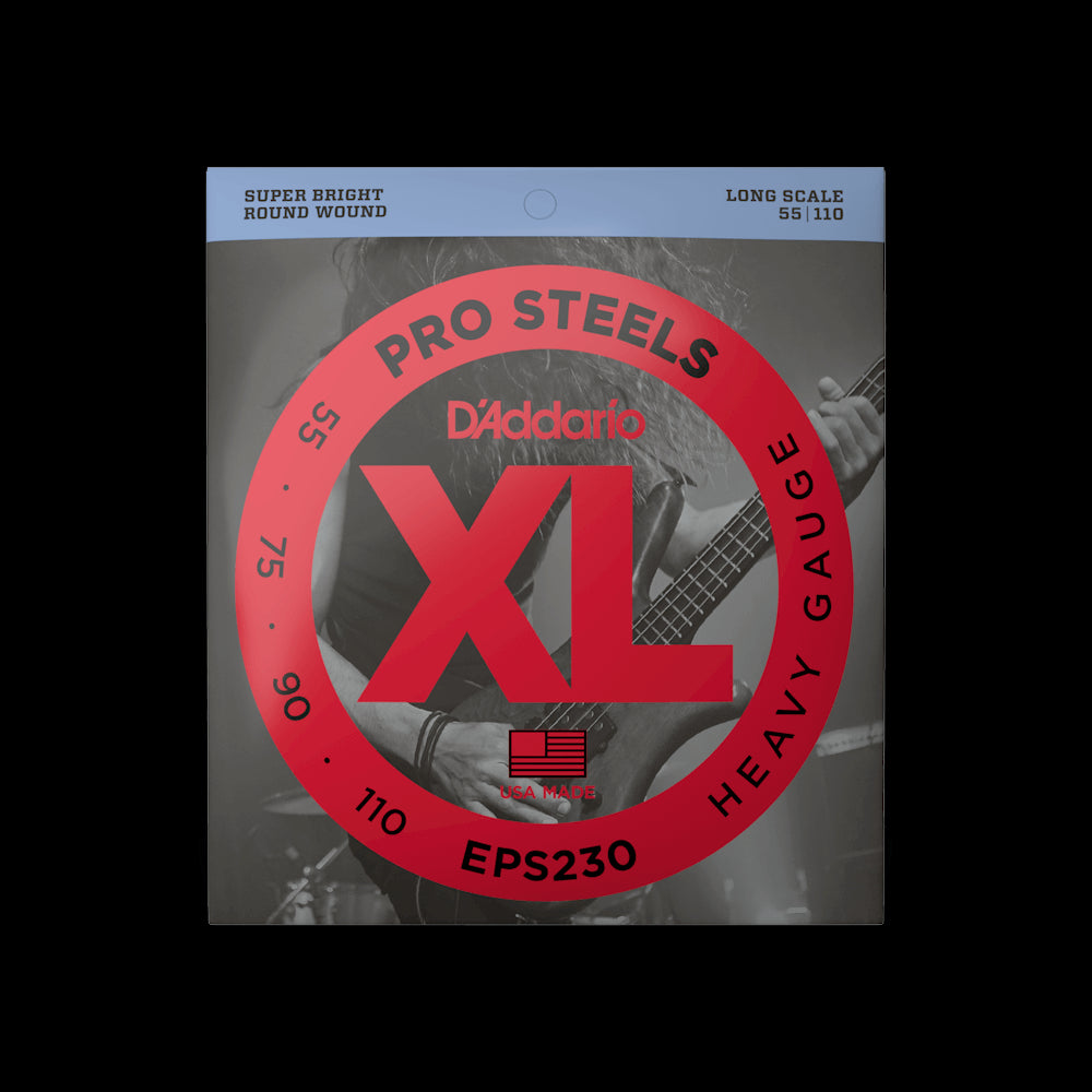 D'Addario EPS230 Bass Guitar Strings Set - Pro Steels 55-110 Long Scale for Enhanced Tone & Durability - Perfect for Rock, Metal & Studio Recording