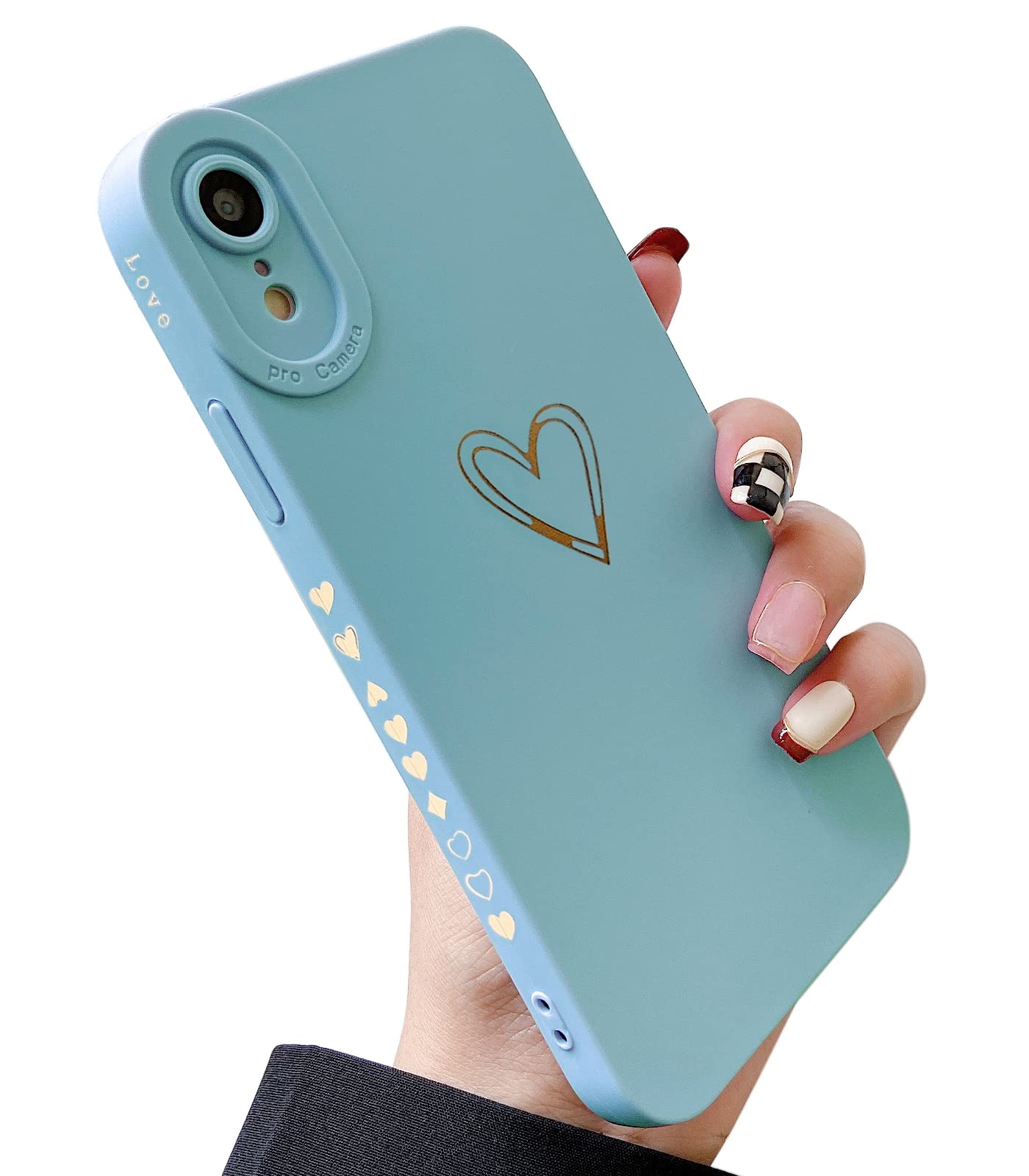 Qokey iPhone XR Case (2018 6.1 Inch) - Cute Heart Design with Shockproof TPU, Anti-Scratch & Anti-Fingerprint Protection - Perfect for Women, Girls & Men (Light Blue) | Ideal for Daily Use, Travel & Gift Giving