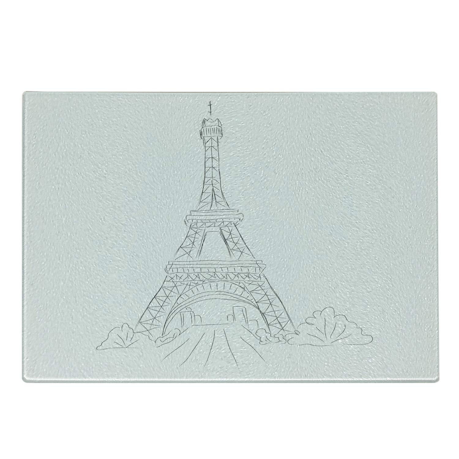 Ambesonne Eiffel Tower Tempered Glass Cutting Board - Pencil Sketch Design of Famous Paris Monument - Small Decorative Serving Board in Dark Taupe Grey & White - Perfect for Cheese Platters, Charcuterie & Kitchen Decor