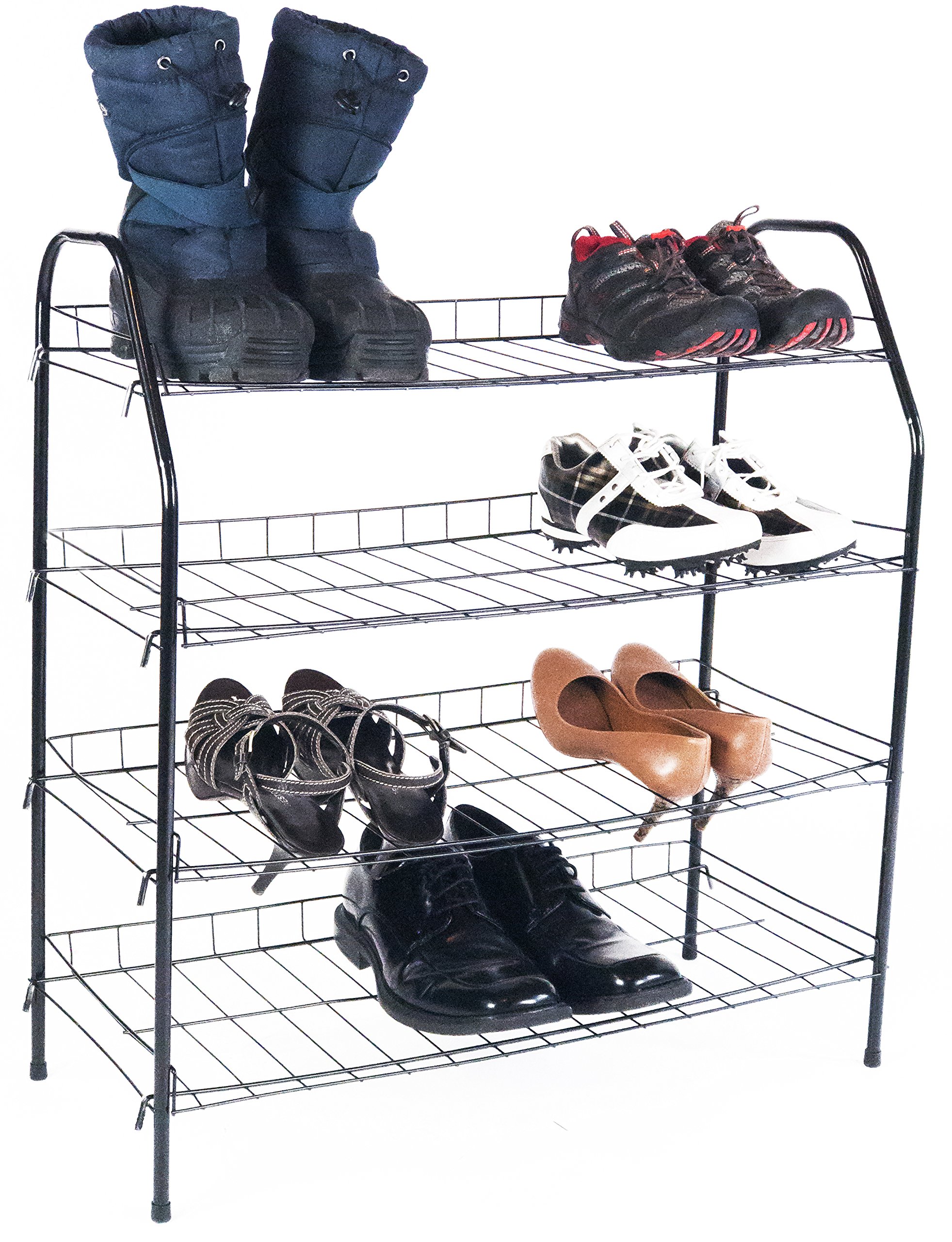 4-Tier Metal Shoe Rack Organizer - Space Saving Stackable Shoe Shelf for Entryway, Closet & Cabinet Storage (Black) - Perfect for Small Spaces & Shoe Organization