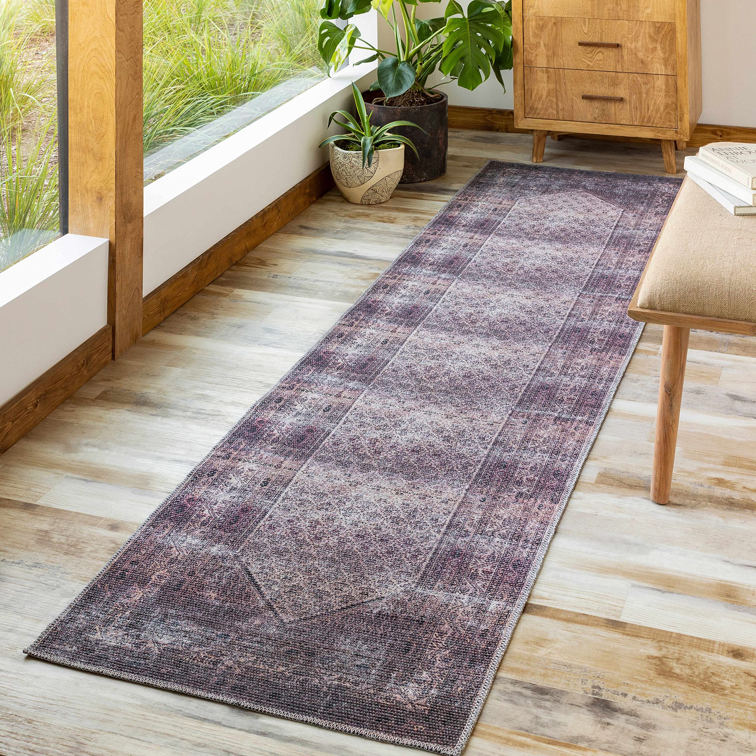 Hauteloom Bagacay Machine Washable Runner Rug - Traditional Design in Plum, Teal & Dusty Pink - 2'7
