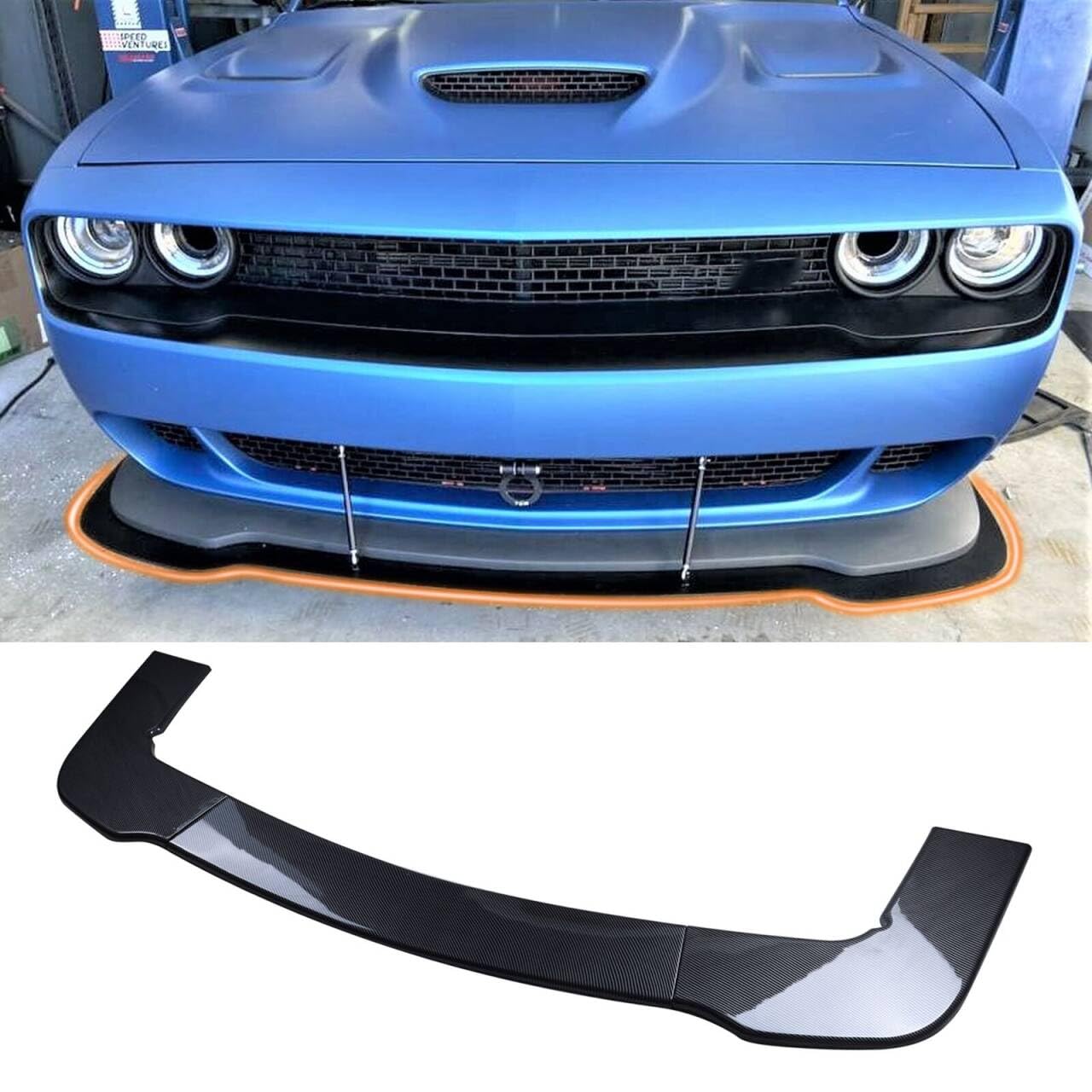 Glossy Carbon Fiber Front Bumper Lip Spoiler for 2012-2023 Dodge Challenger SXT/SRT Hellcat - Chin Splitter, Diffuser Protector & Body Kit - Perfect for Street Racing & Car Shows