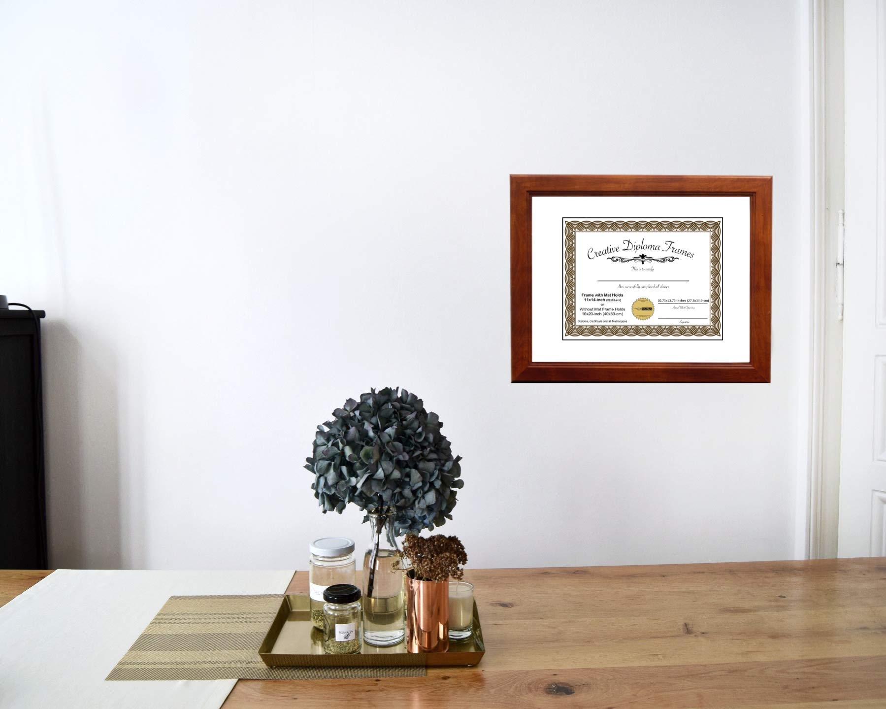 8x10 Walnut Finish Diploma Picture Frame with White Mat, Glass, Easel & Wall Hangers - Holds 11x14 Photos | Perfect for Graduation, Office Decor & Home Display