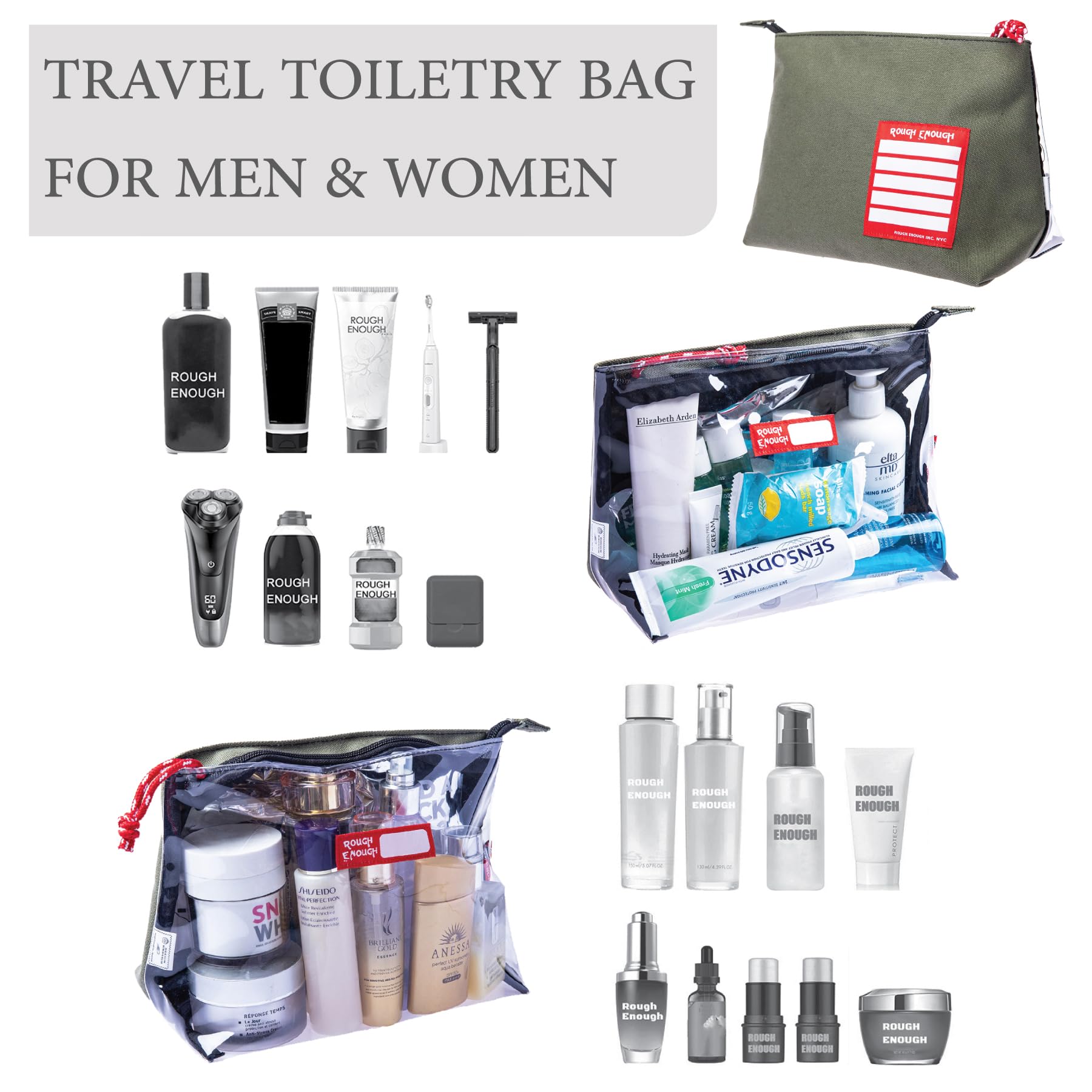 TSA Approved Clear Toiletry Bag for Men & Women - Waterproof Travel Makeup Cosmetic Organizer, Army Green Canvas Dopp Kit for Shaving & Grooming Essentials - Perfect for Air Travel, Camping & Gym Use