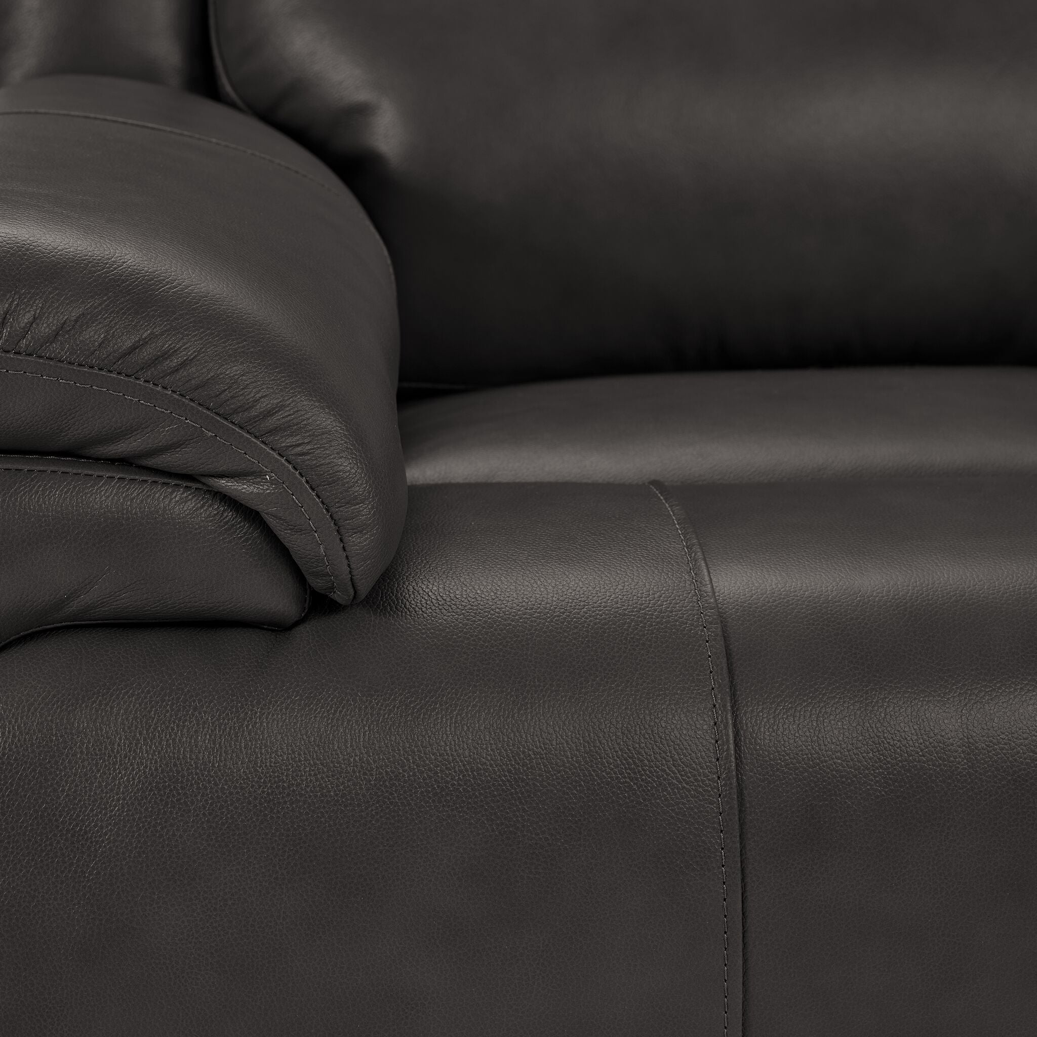 Allie Leather Dual Power Reclining Sofa and Loveseat Set in Granite - Modern Living Room Furniture for Home Theater & Family Relaxation