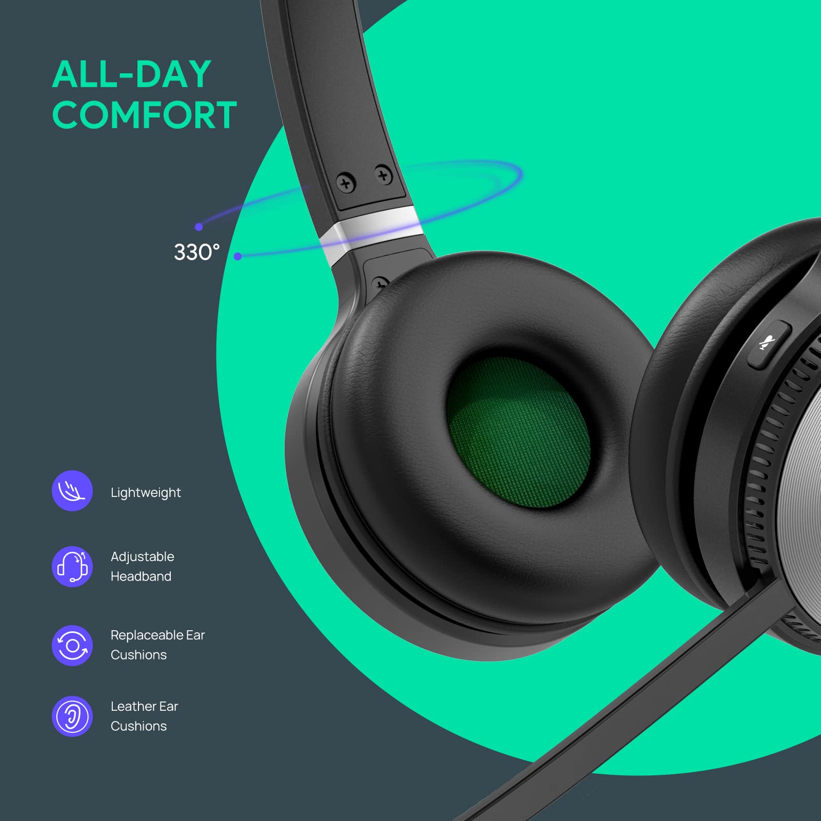 Yealink WH66 Stereo Wireless DECT Headset - Teams Certified, 160m/525ft Range, 14H Talk Time, Noise Canceling Mic, USB-A & Bluetooth - Compatible with PC, Laptop, Desk Phone & Cell Phone - Perfect for Remote Work, Call Centers & Office Meetings
