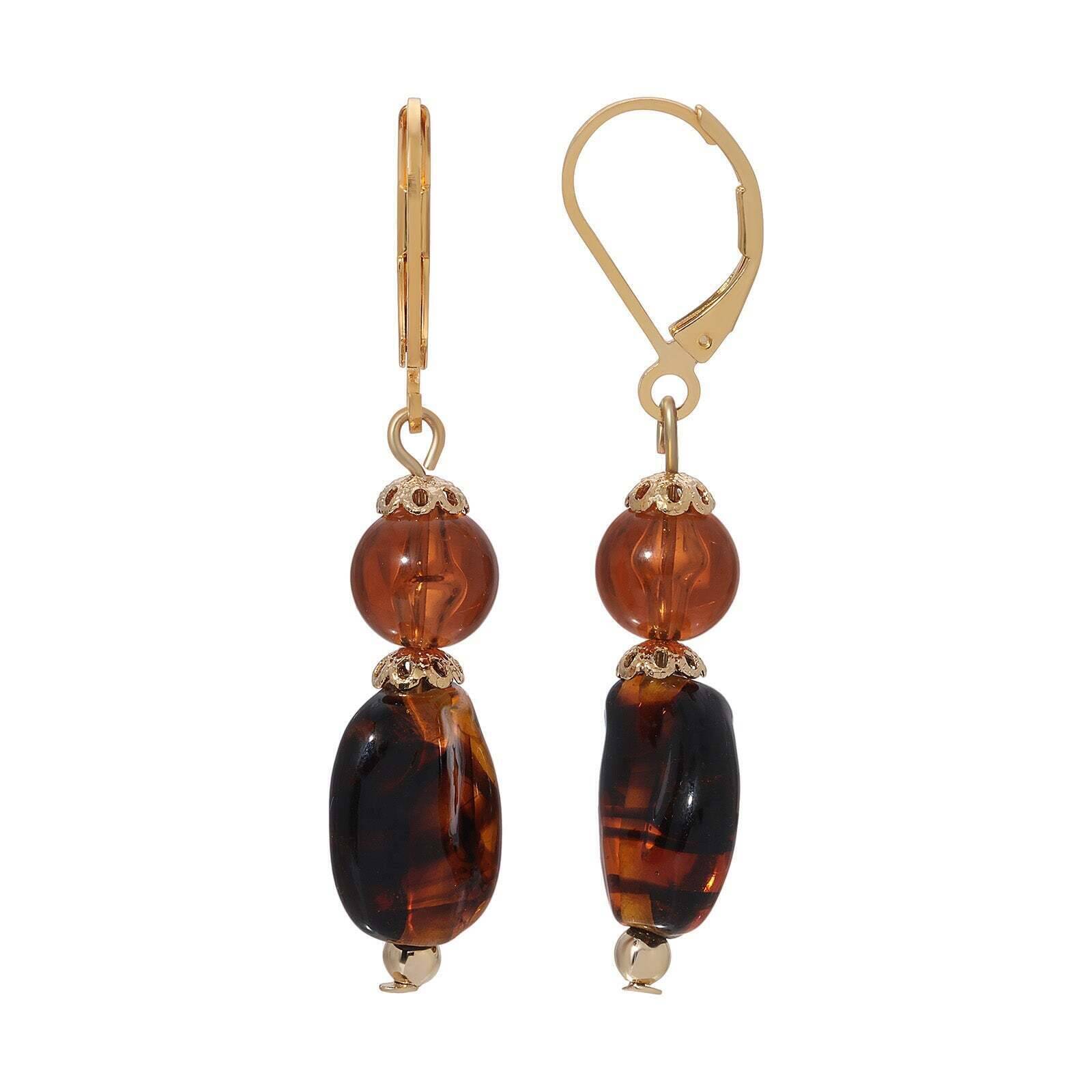 1928 Jewelry Alexandria Tortoise Bead Dangle Earrings - Vintage Style Acrylic Beaded Drop Earrings for Women, Perfect for Parties, Weddings & Date Nights