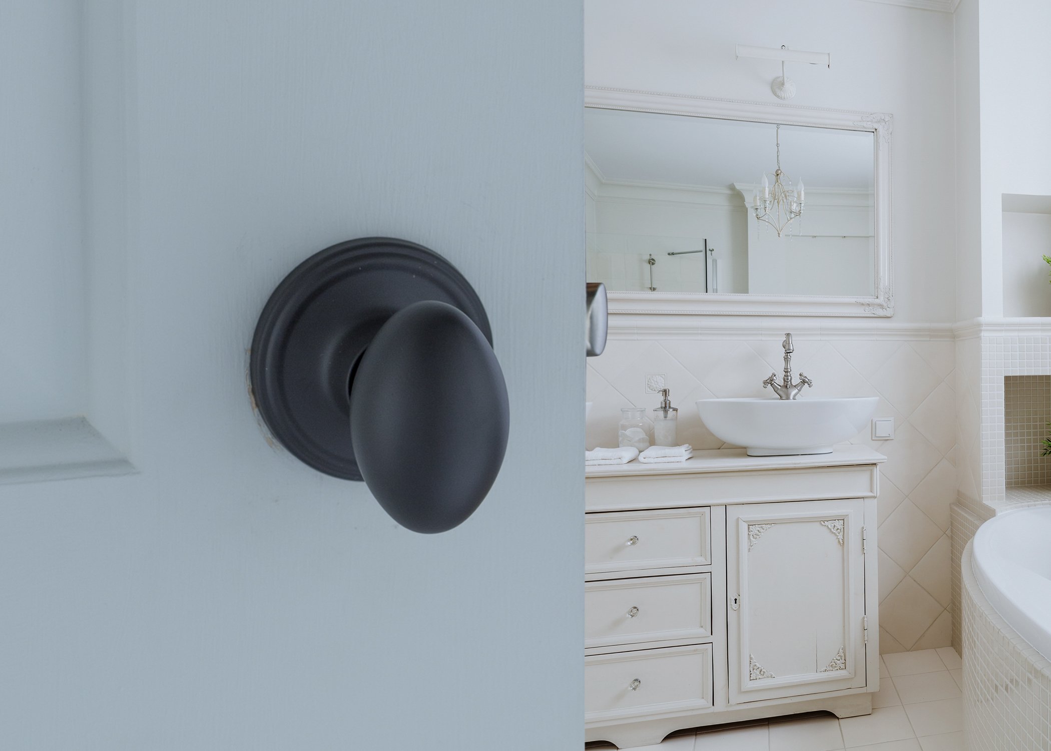 Copper Creek EK2020BC Black Egg Door Knob - 1 Pack Passage Function Interior Door Handle for Bedroom, Bathroom & Closet - Durable & Stylish Home Hardware