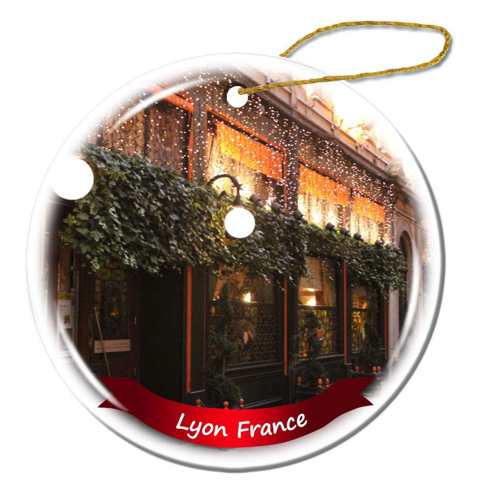 Lyon France Christmas Ornament - Double-Sided Porcelain Ceramic Holiday Decoration, 3 Inch Elegant Tree Ornament for Christmas Decorations, Gift & Home Décor