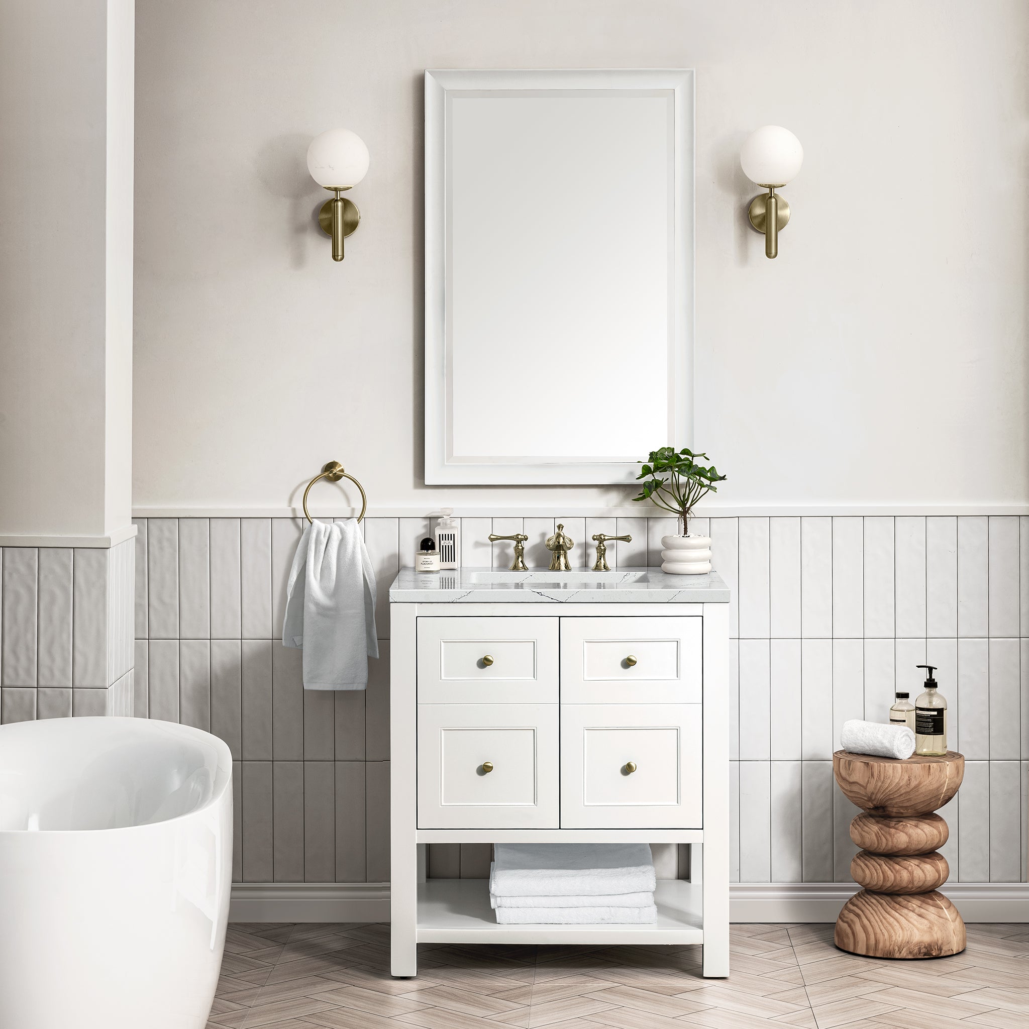 Breckenridge 30 Inch Single Bathroom Vanity with Bright White Finish & 3CM Ethereal Noctis Quartz Countertop - Perfect for Modern Master Bathrooms & Guest Powder Rooms