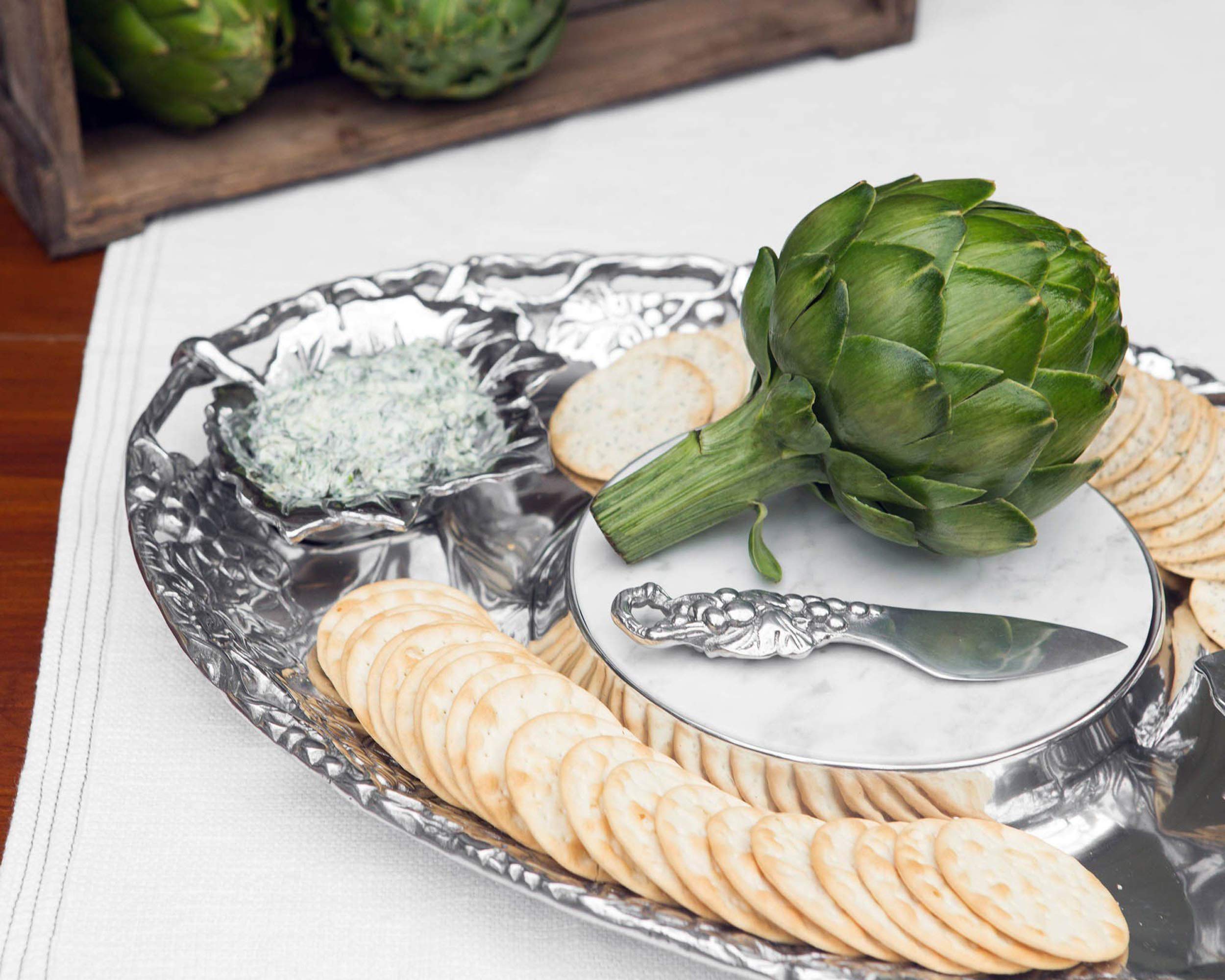 Arthur Court Designs 5-Piece Aluminum Grape Cheese & Dip Serving Set with 2 Bowls, Spreader & Marble Tray (20