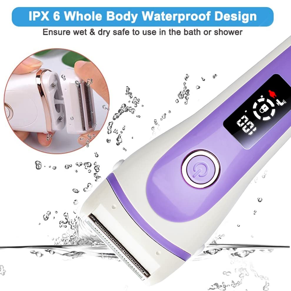 Best Electric Lady Shaver & Bikini Trimmer for Women - Rechargeable Cordless Wet/Dry Painless Razor with LED Display - Perfect for Legs, Underarms & Pubic Hair - Purple | At-Home Grooming & Travel Essential