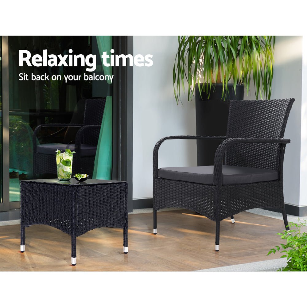 3-Piece Outdoor Bistro Set - Patio Furniture Wicker Chairs & Table (Luca) - Perfect for Garden, Balcony, and Backyard Relaxation