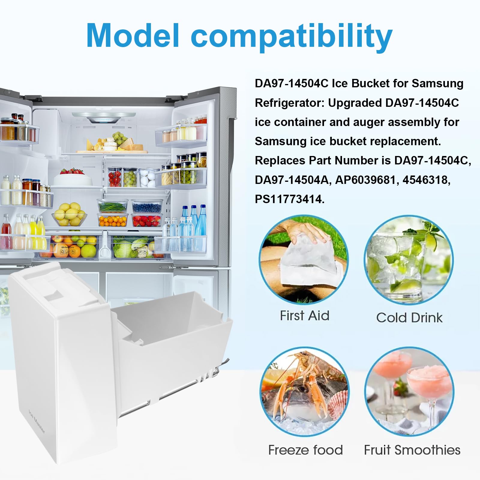 Upgraded DA97-14504C Refrigerator Ice Bucket Replacement for Samsung RF23HCEDBSR RF22KREDBSR RF23J9011SR - Ice Maker Container Tray & Auger Assembly - Perfect for Home Kitchen and Office Use