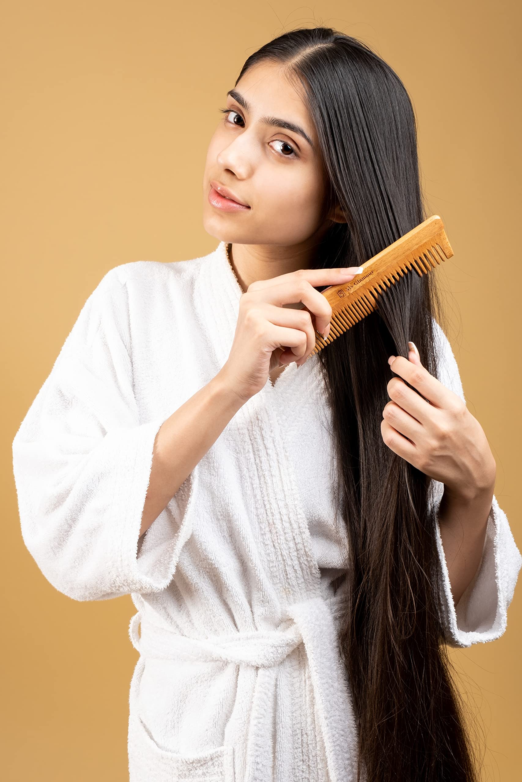 MS Glamour Pure Neem Wooden Comb for Hair Growth & Dandruff Control | Natural Hair Straightening Comb Treated with Neem Oil | Perfect for Daily Hair Care & Scalp Massage at Home