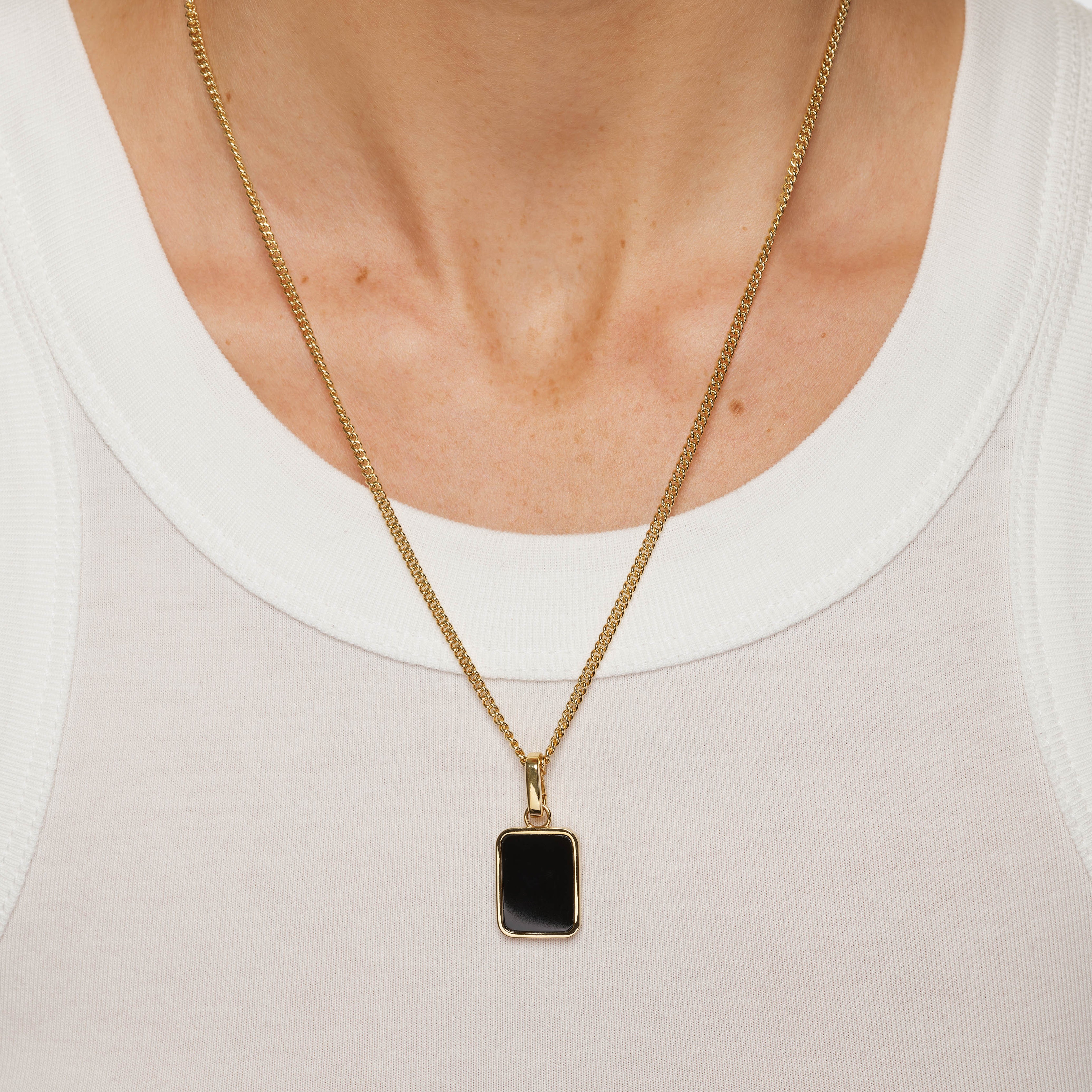 Black Onyx Unisex Curb Chain Pendant Necklace in Gold - Stylish Jewelry for Men & Women, Perfect for Gifts, Parties & Everyday Wear