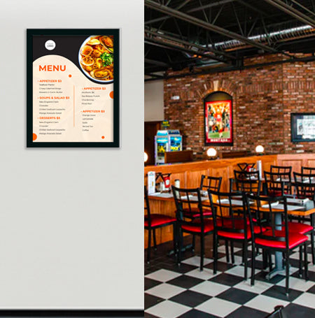 Classic Restaurant Menu Display Swing Frames - Quick Change Swing Open Metal Frame (45+ Sizes) - Perfect for Cafes, Diners & Fast Food Restaurants