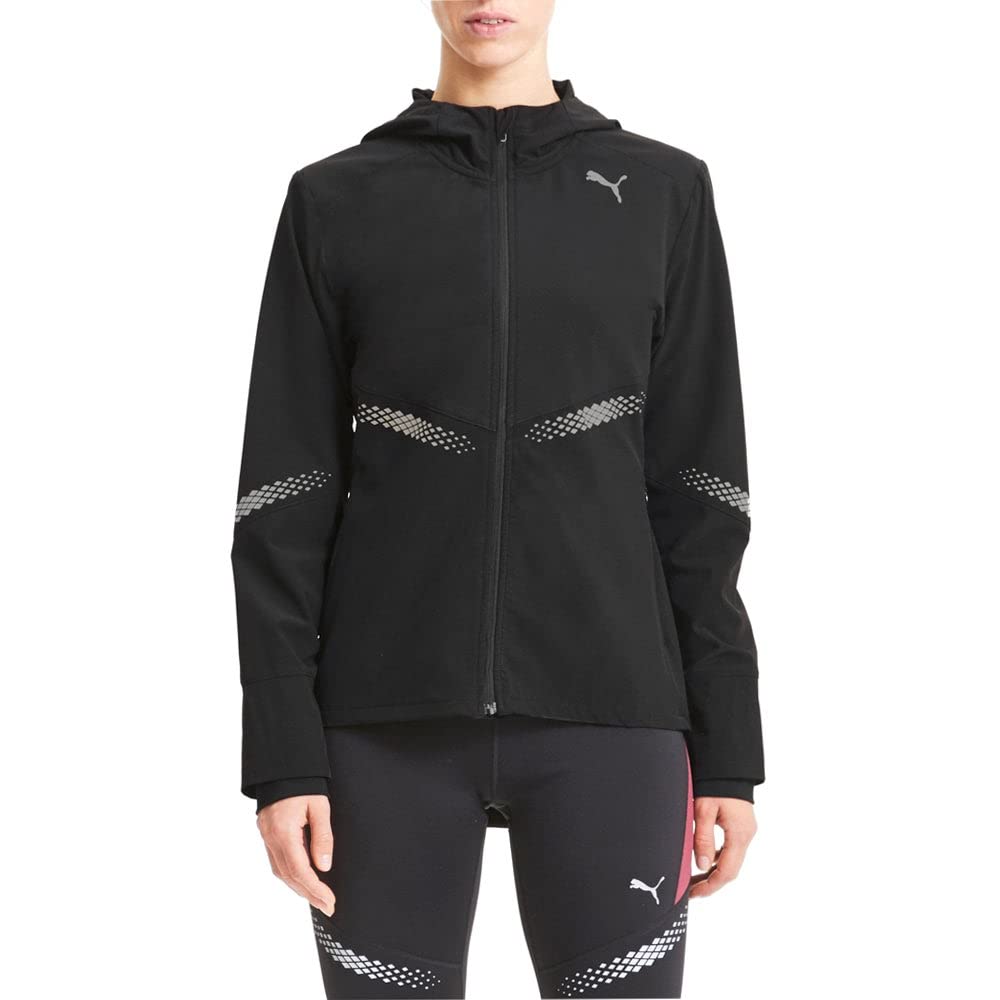 PUMA Women's Runner ID Hooded Jacket - Lightweight Waterproof Windbreaker for Running, Hiking & Outdoor Activities - Black/White