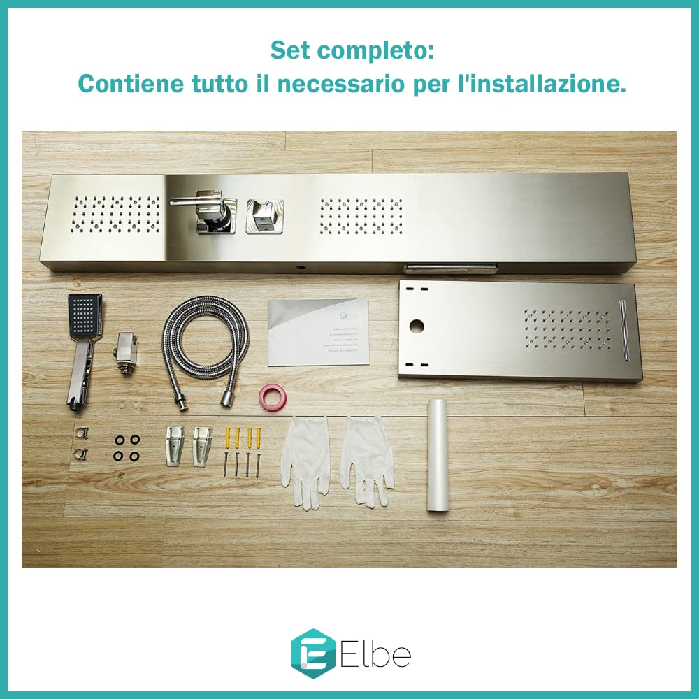 Elbe LED Shower Panel - 304 Stainless Steel Shower Column with 4-Function Hydromassage Mixer Tap & Hand Shower - Easy Installation for Modern Bathroom Upgrade - Perfect for Spa-Like Relaxation and Daily Shower Experience