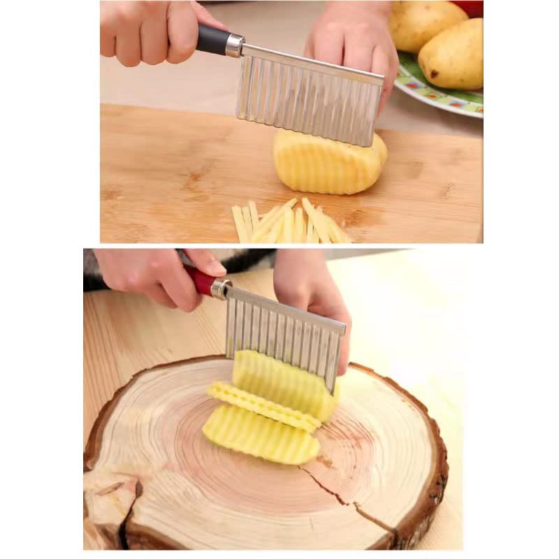 Premium Stainless Steel Crinkle Cutter - Wavy Vegetable Slicer for Potatoes, Cucumbers & Carrots | Professional Kitchen Tool for Salad Prep & Food Garnishing | Perfect for Home Chefs & Meal Prepping (Random Color)