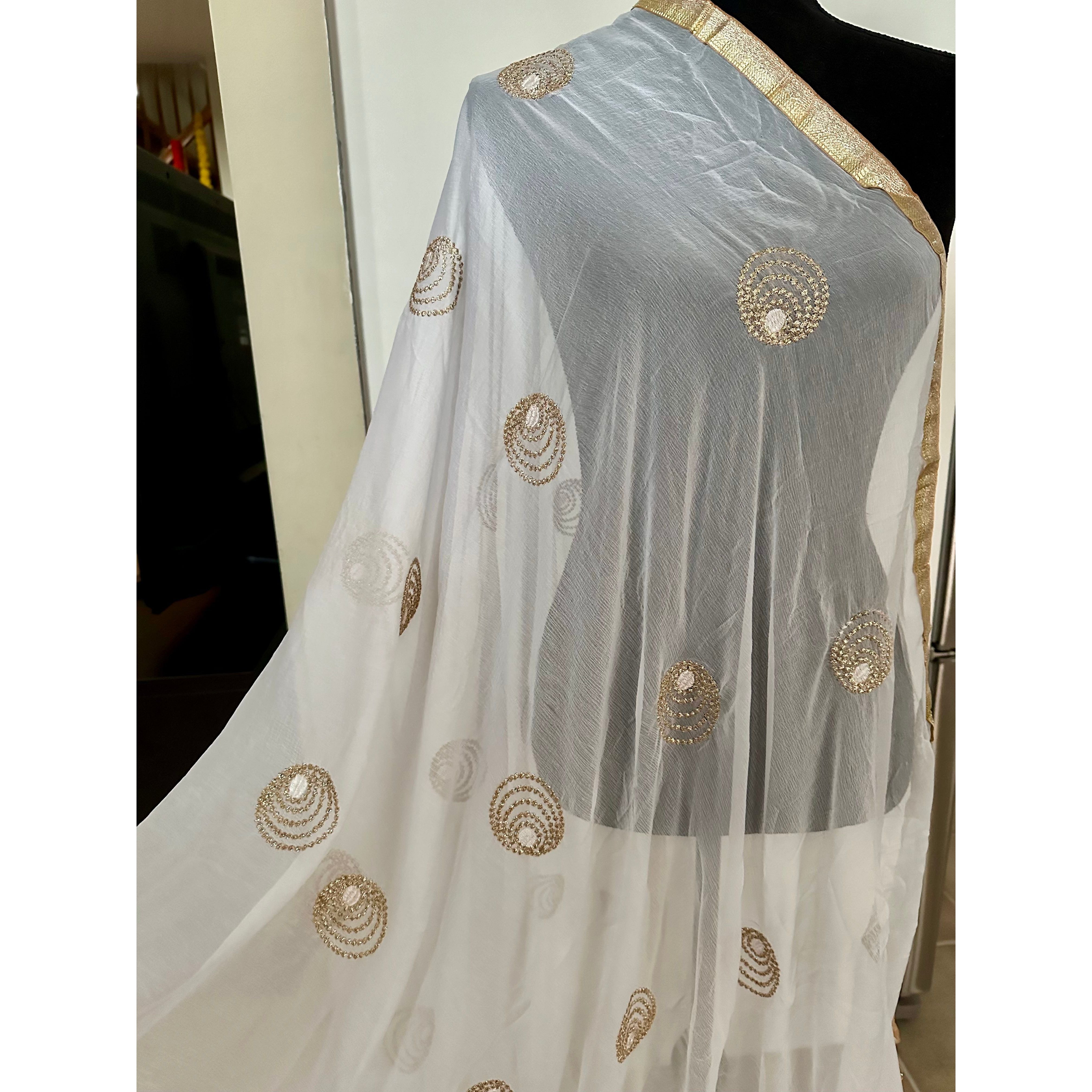 Elegant White and Gold Dupatta Scarf - Perfect for Weddings, Parties & Festive Occasions | Lightweight & Stylish Accessory for Women