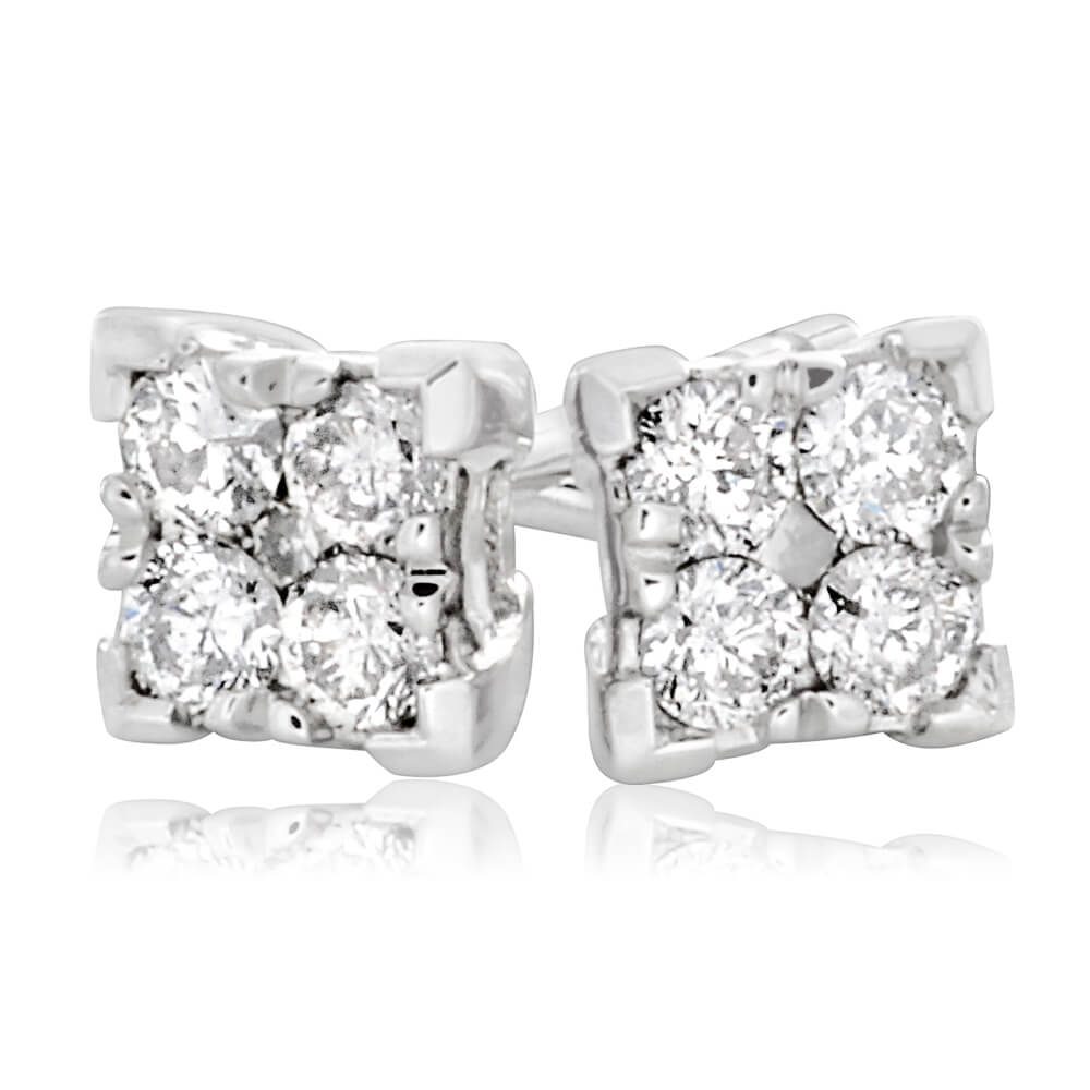9ct White Gold 1/4 Carat Diamond Stud Earrings - 10 Brilliant Cut Diamonds for Women | Perfect for Weddings, Anniversaries & Special Occasions