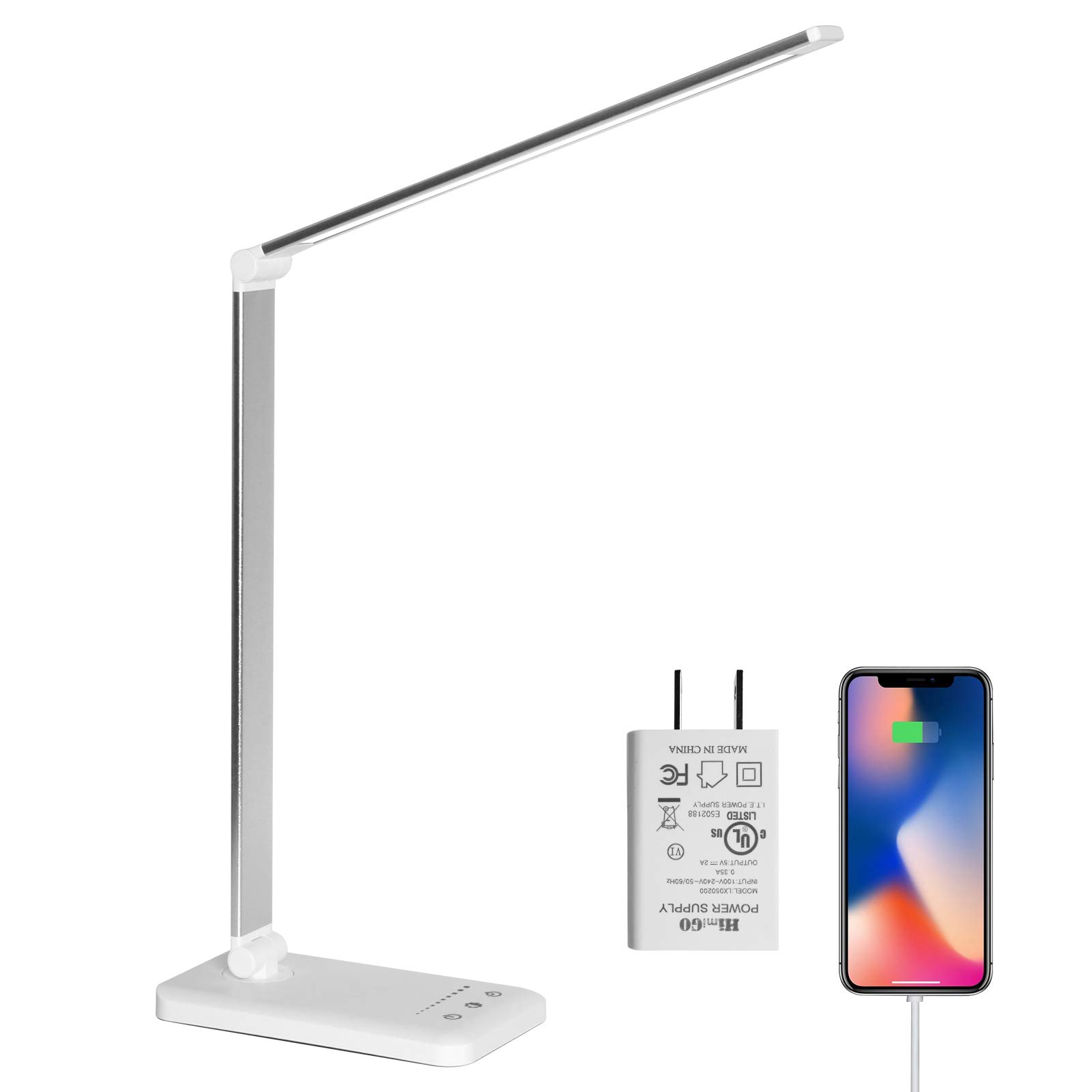 **LED Desk Lamp with USB Charging Port - Stepless Dimmable Eye-Caring Table Lamp, Touch Control & Memory Timer, 25 Brightness Levels, Foldable Design for Reading, Studying, Working - Perfect for Home Office, Dorm Room, and Nightstand Use**