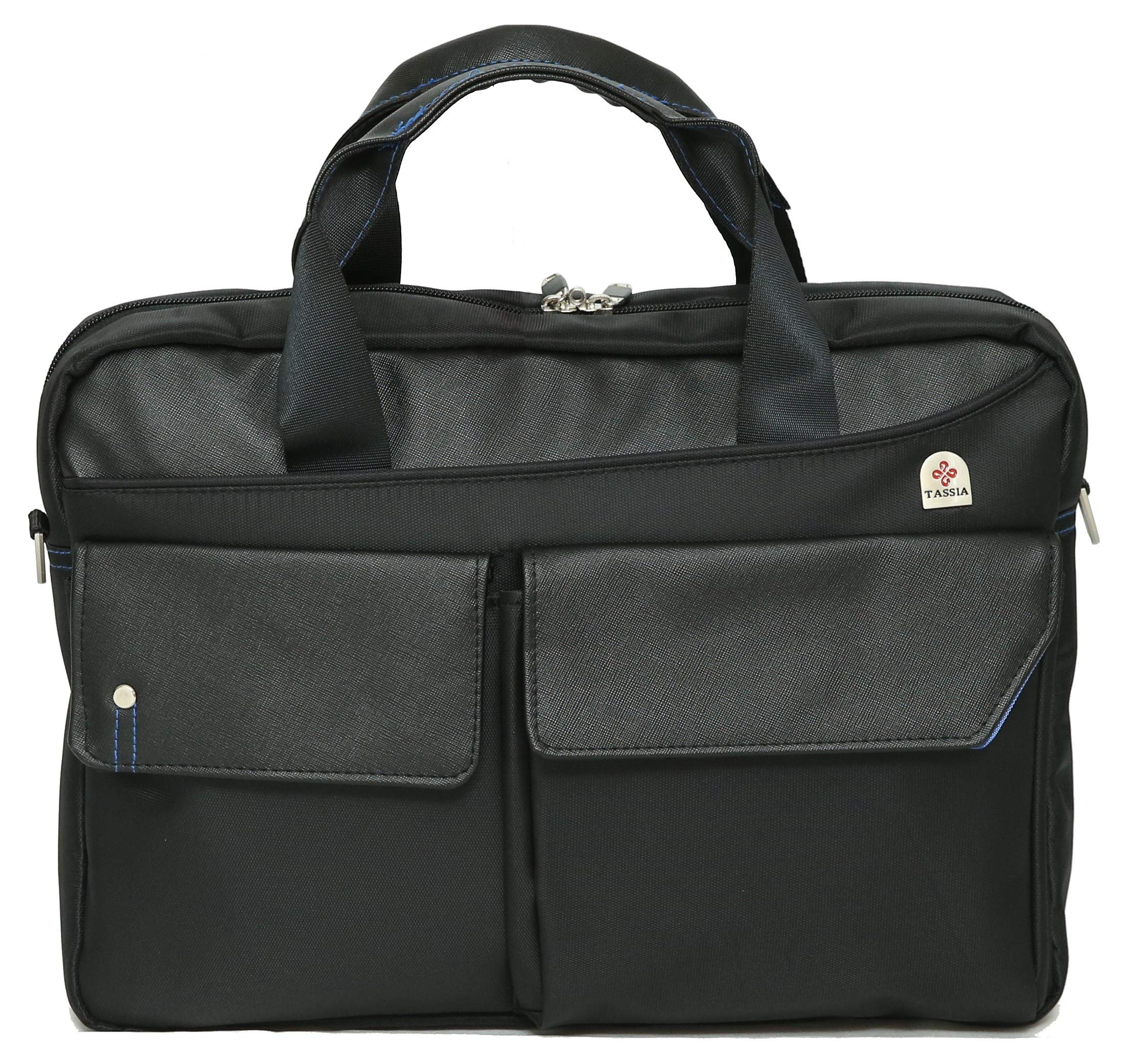 Tassia Luxury 15.6 Inch Laptop Briefcase for Business - PU Leather Look Trim with 10 Inch Tablet Pocket - Perfect for Office, Travel & Commuting