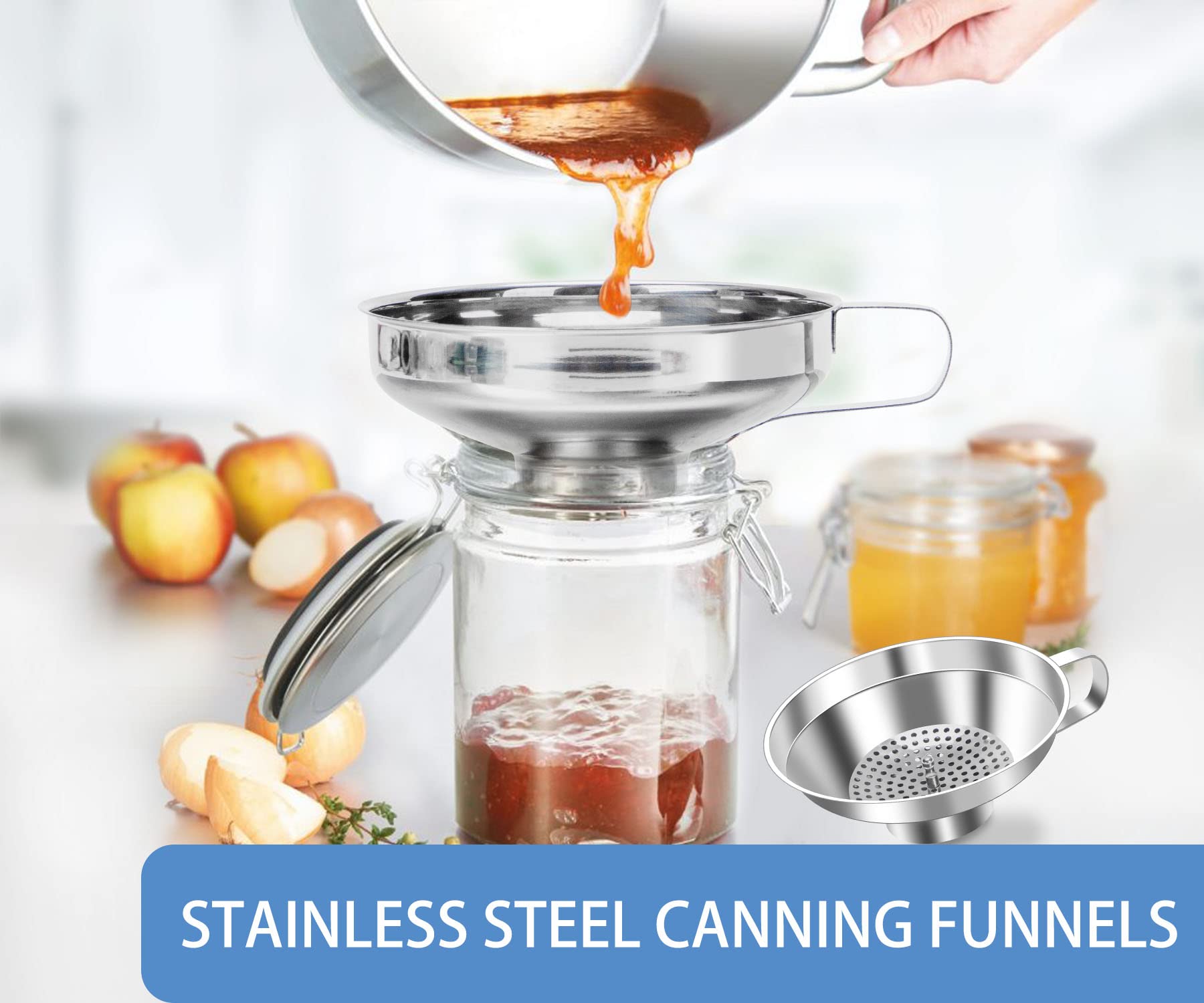 Stainless Steel Canning Funnel Set - 2 Pack (Small & Large) Wide Mouth Kitchen Funnel for Mason Jars, Bottles & Food Preservation - Perfect for Home Canning, Jam Making & DIY Liquor Bottling