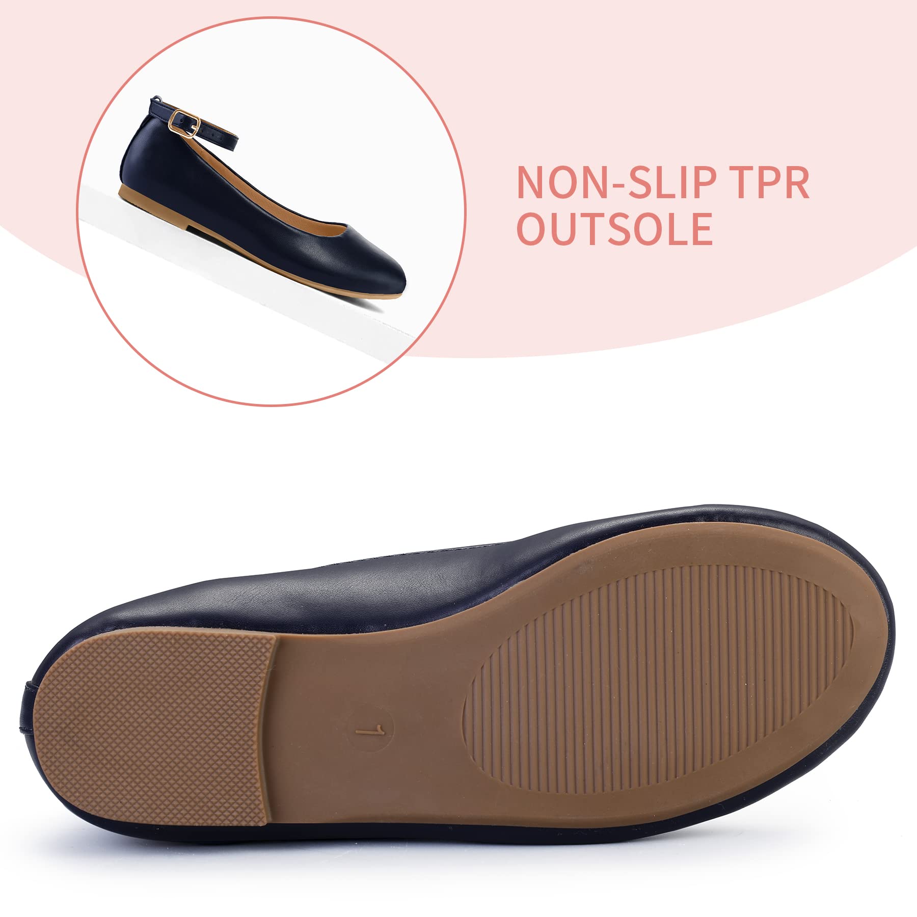 K KomForme Girls' Ballet Flats with Ankle Strap - Comfortable Dress Shoes for Toddler, Little Kid & Big Kid - Perfect for Dance Recitals, School Events & Special Occasions