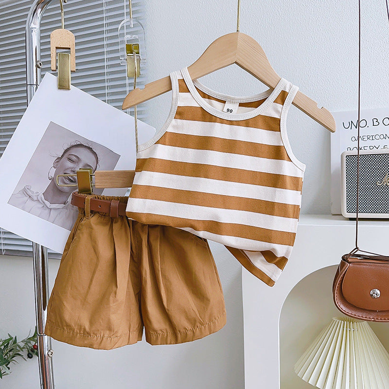 Adorable Striped Camisole & Shorts 2-Piece Set for Baby Girls - Perfect for Summer Outfits, Playdates & Photo Shoots