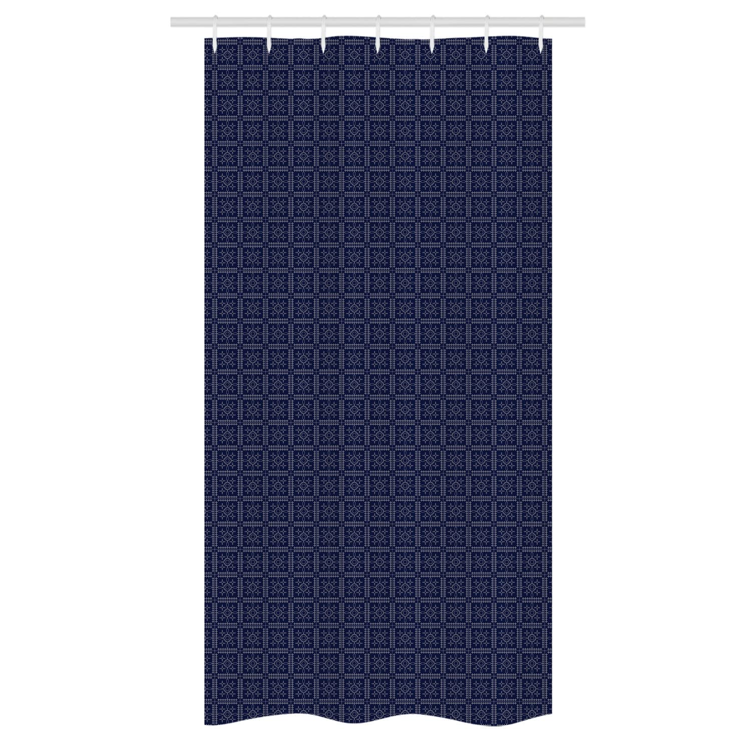Ambesonne Abstract Geometry Shower Curtain - Modern Square Pattern Bathroom Decor with Hooks, 36x72 Inches, Dark Violet Blue & White - Perfect for Contemporary Bathrooms & Guest Suites