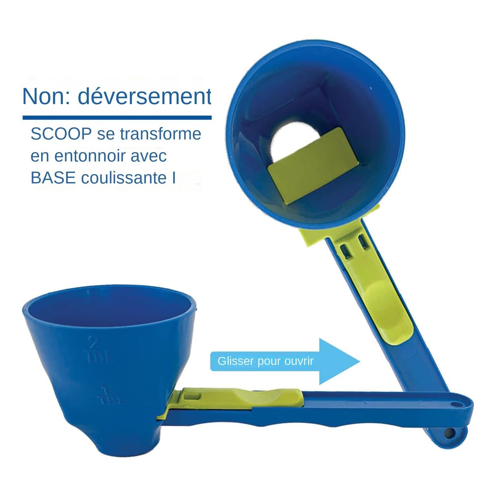4-Piece Funnel Scoop Set - No Spill 2-in-1 Measuring Scoop with Sliding Base & Long Handle for Protein Powder, Baby Formula, Gym Supplements | Perfect for Kitchen, Bodybuilding & Travel Use