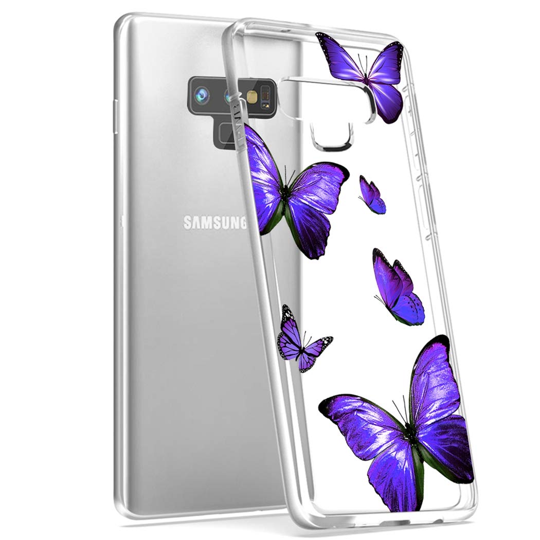 Samsung Galaxy Note 9 Case - Cute Purple Butterfly Soft TPU Shockproof Protective Clear Phone Cover for Women & Girls | Perfect for Everyday Use, Work & School Protection
