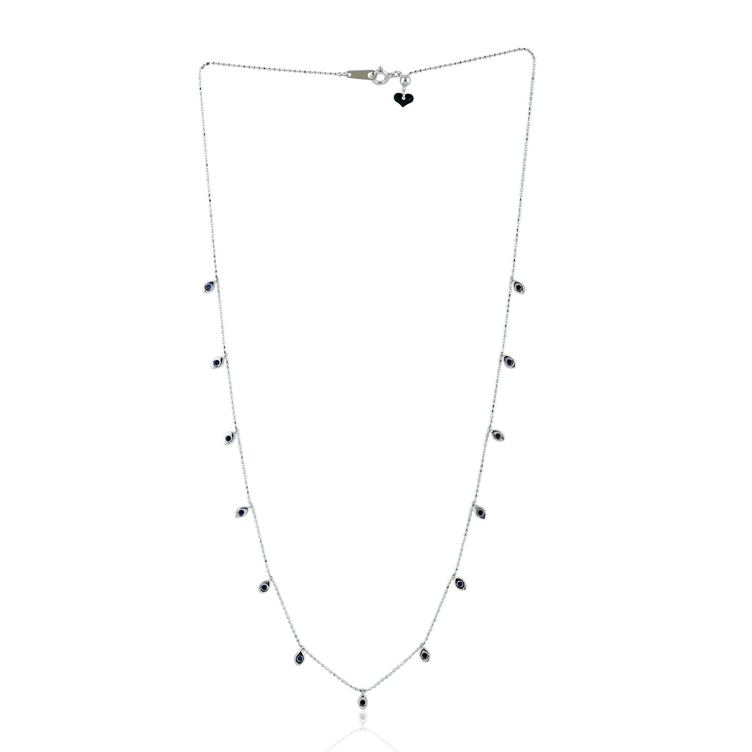 18K White Gold Blue Sapphire Station Chain Necklace - Elegant Layering Jewelry for Women, Perfect for Weddings, Anniversaries & Special Occasions